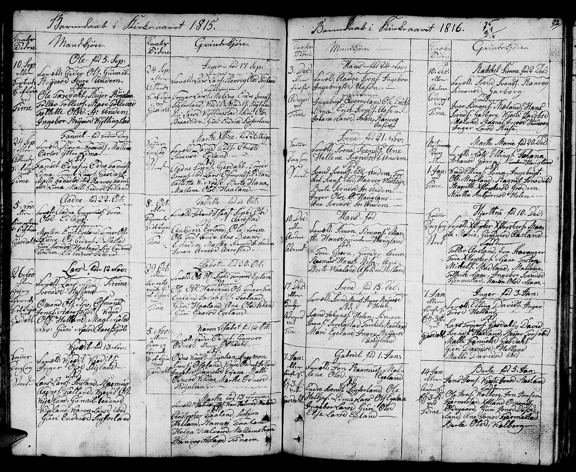 Lye sokneprestkontor, AV/SAST-A-101794/001/30BA/L0002: Parish register (official) no. A 2, 1799-1817, p. 92