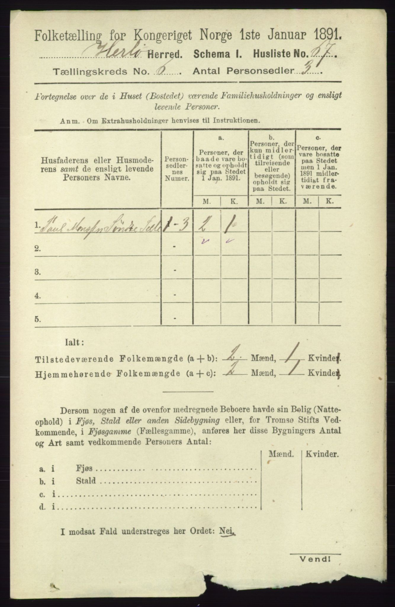 RA, 1891 census for 1258 Herdla, 1891, p. 2619