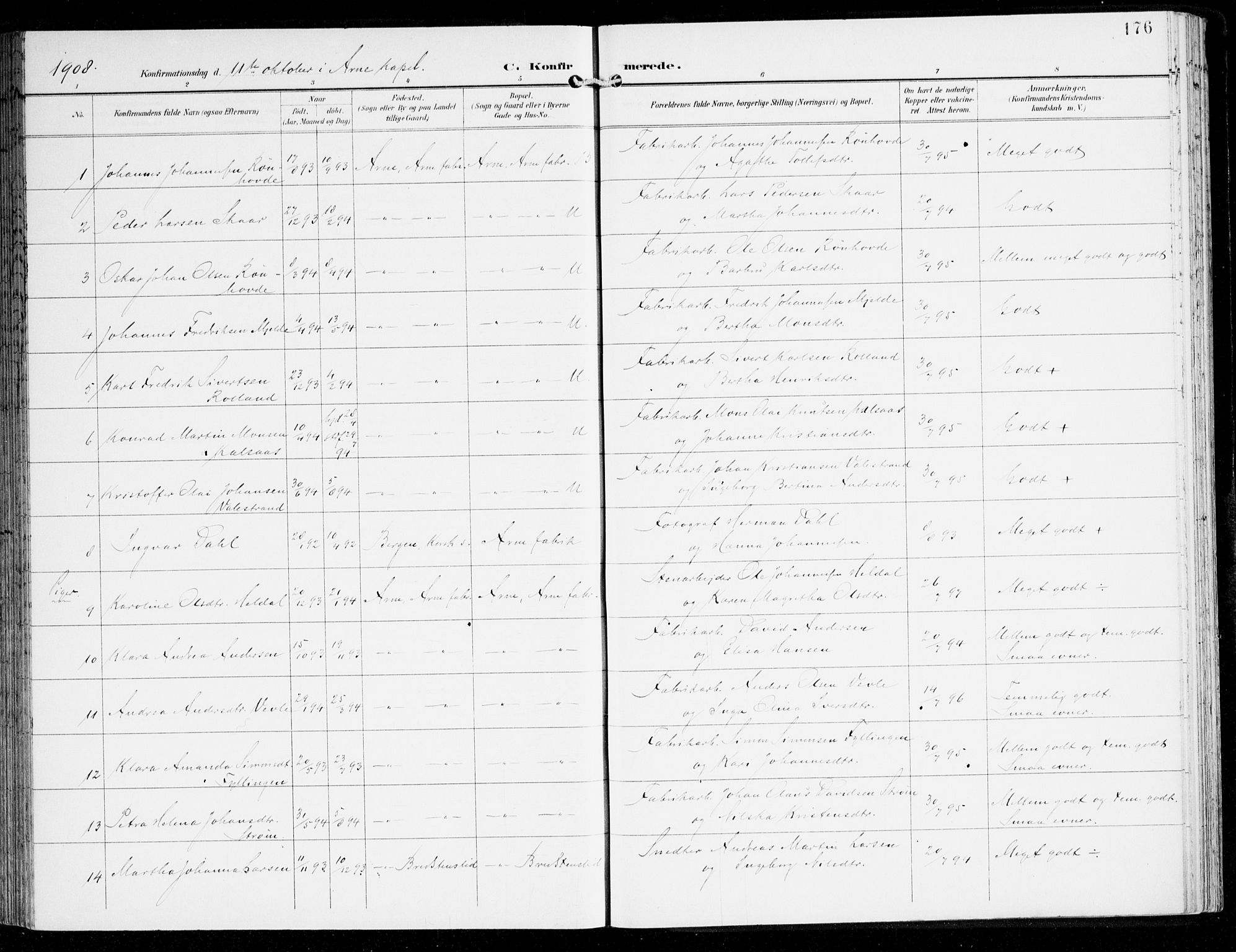 Haus sokneprestembete, SAB/A-75601/H/Haa: Parish register (official) no. D 2, 1899-1912, p. 176