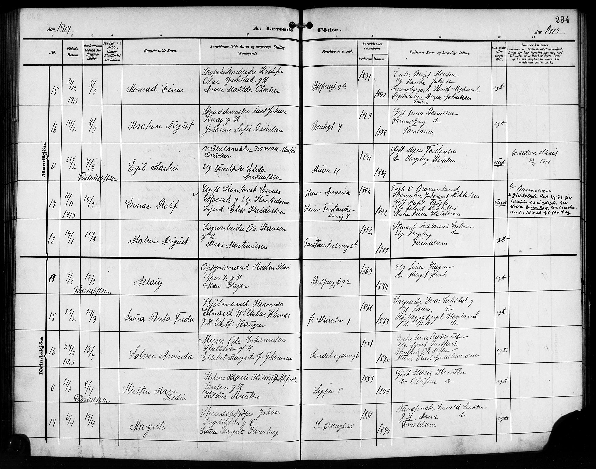 Korskirken sokneprestembete, AV/SAB-A-76101/H/Hab: Parish register (copy) no. B 11, 1905-1916, p. 234