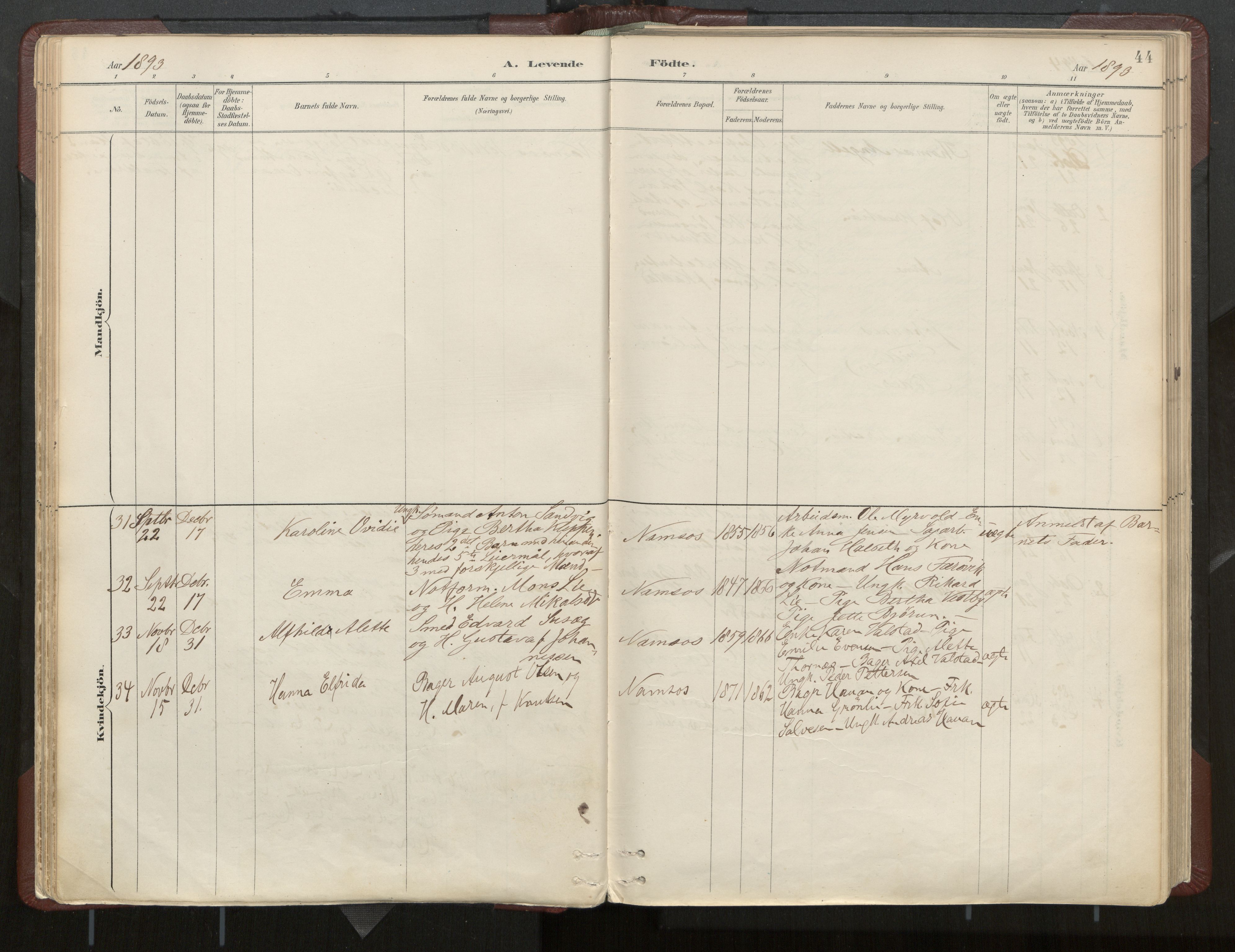 Ministerialprotokoller, klokkerbøker og fødselsregistre - Nord-Trøndelag, AV/SAT-A-1458/768/L0574: Parish register (official) no. 768A08, 1887-1927, p. 44