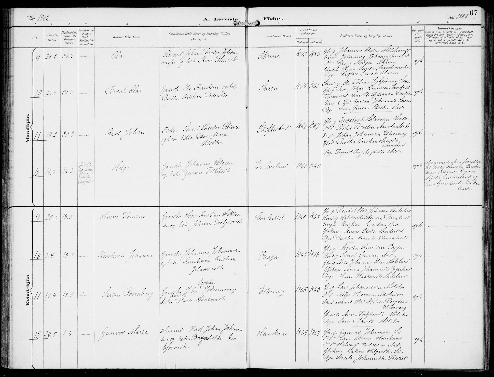 Sveio Sokneprestembete, AV/SAB-A-78501/H/Haa: Parish register (official) no. B  3, 1894-1906, p. 67