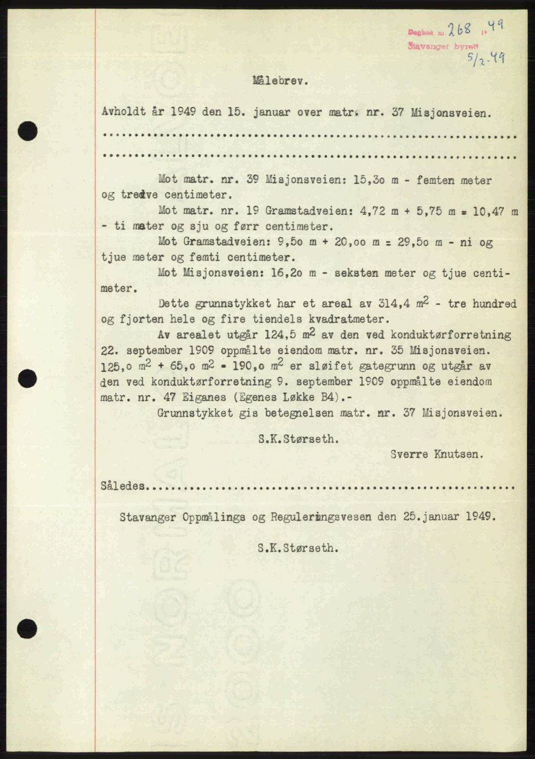 Stavanger byrett, SAST/A-100455/002/G/Gb/L0023: Mortgage book no. A12, 1948-1949, Diary no: : 268/1949