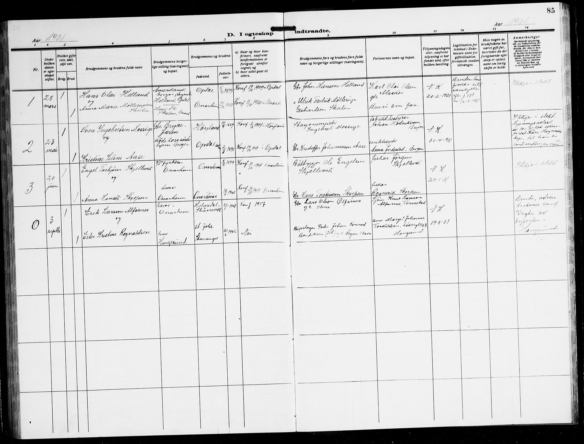 Tysnes sokneprestembete, AV/SAB-A-78601/H/Hab: Parish register (copy) no. C 4, 1925-1945, p. 85