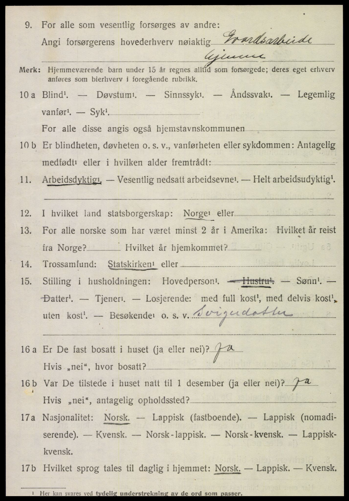 SAT, 1920 census for Snåsa, 1920, p. 2301