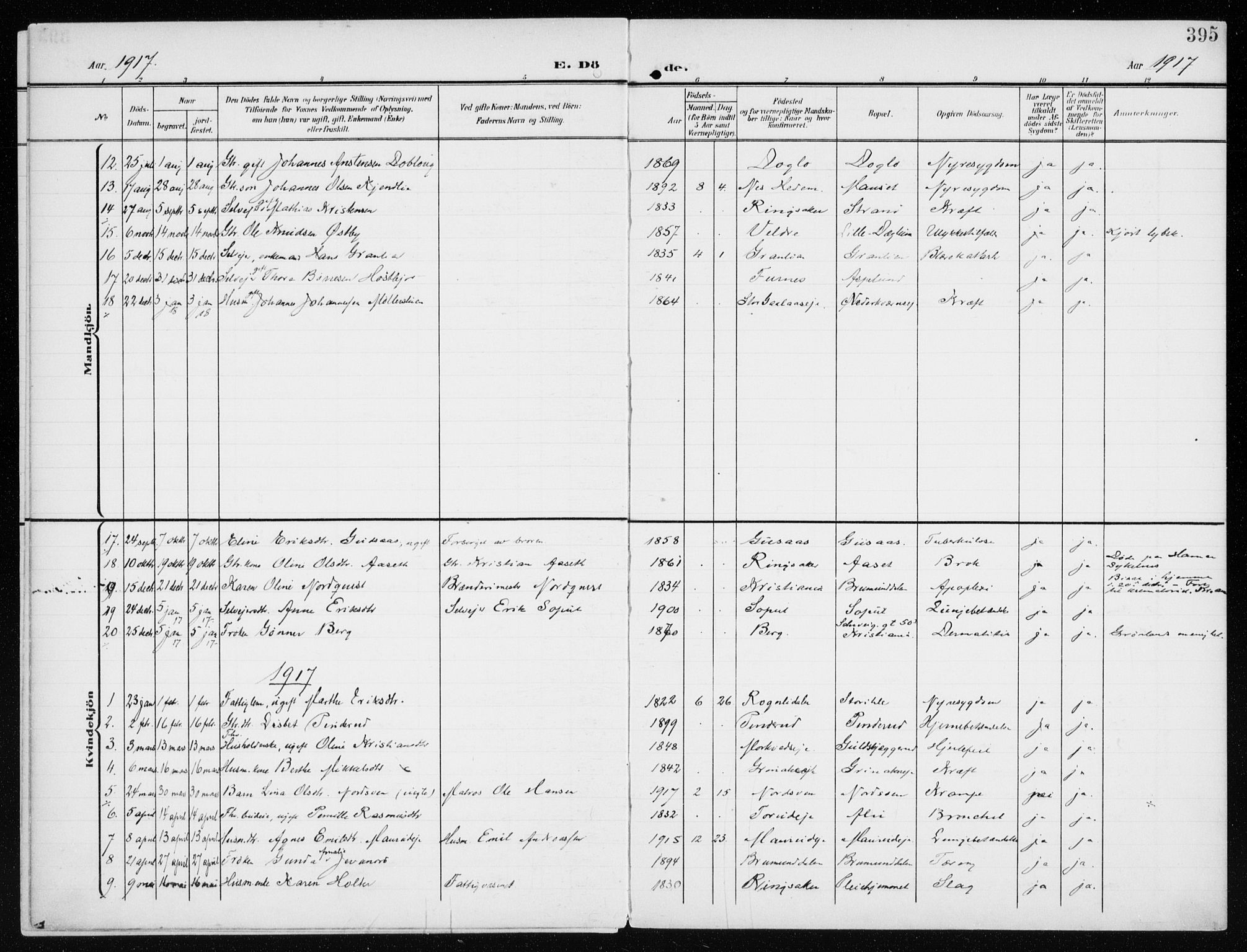 Furnes prestekontor, SAH/PREST-012/K/Ka/L0001: Parish register (official) no. 1, 1907-1935, p. 395