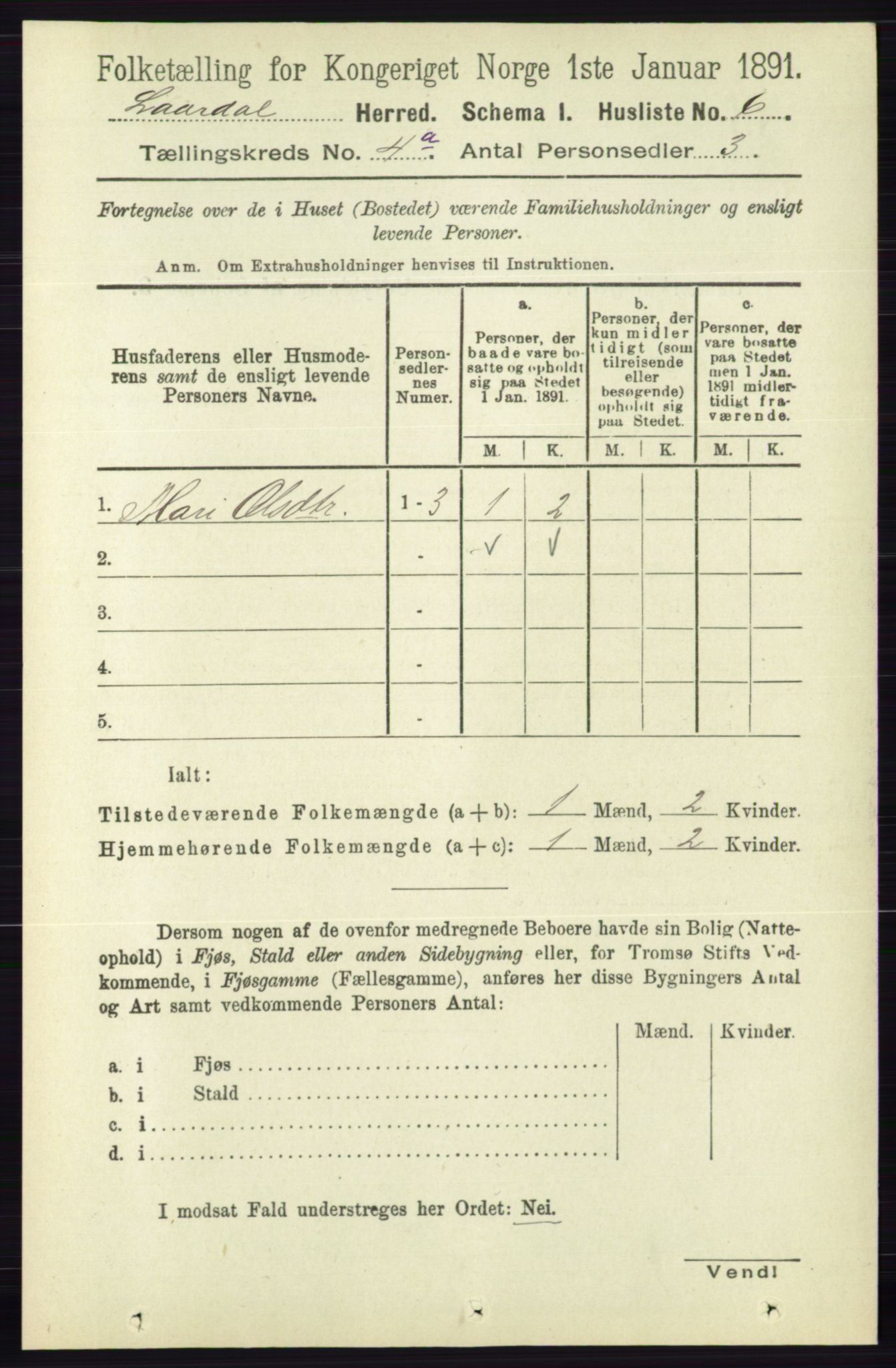 RA, 1891 census for 0833 Lårdal, 1891, p. 1006