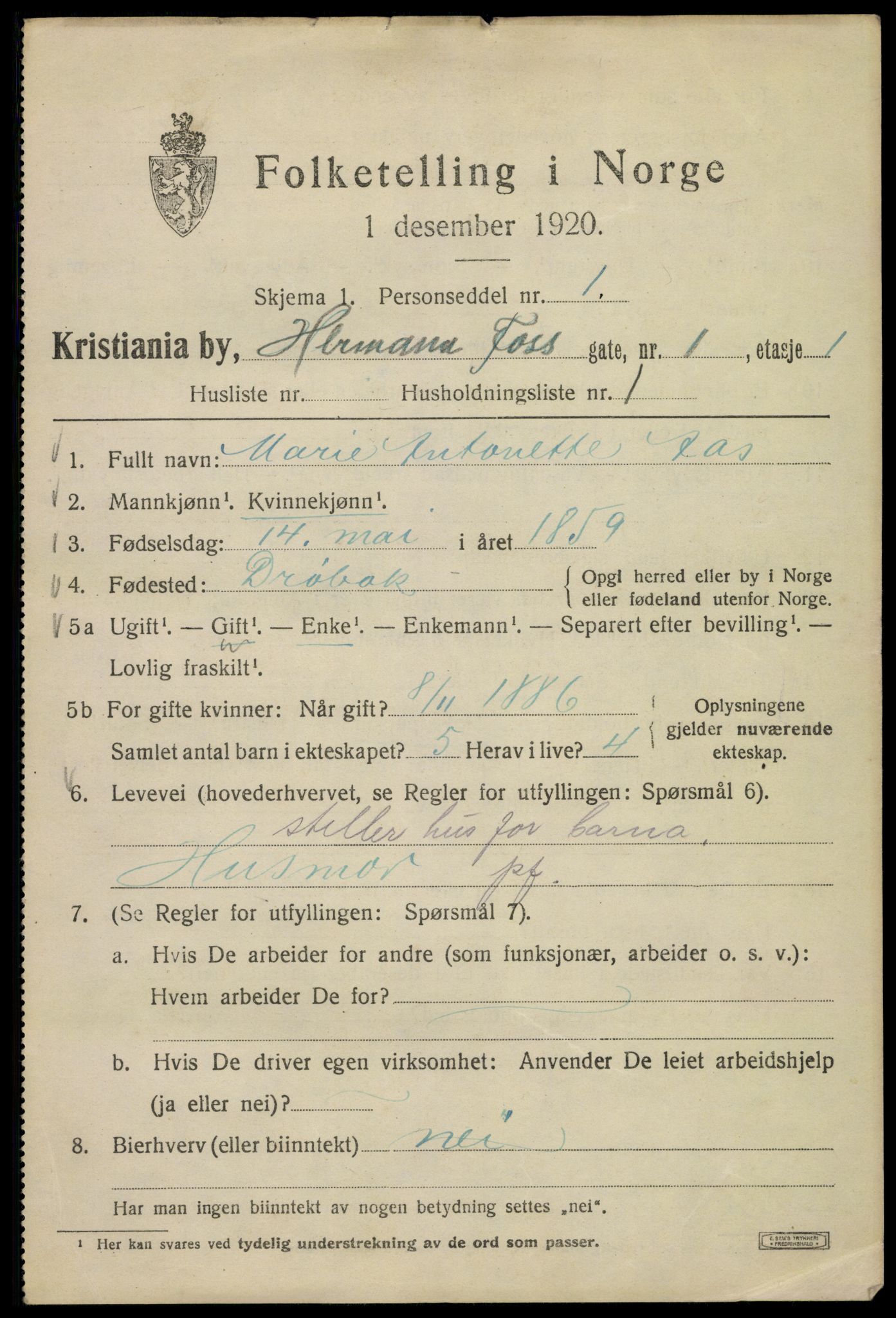 SAO, 1920 census for Kristiania, 1920, p. 286837