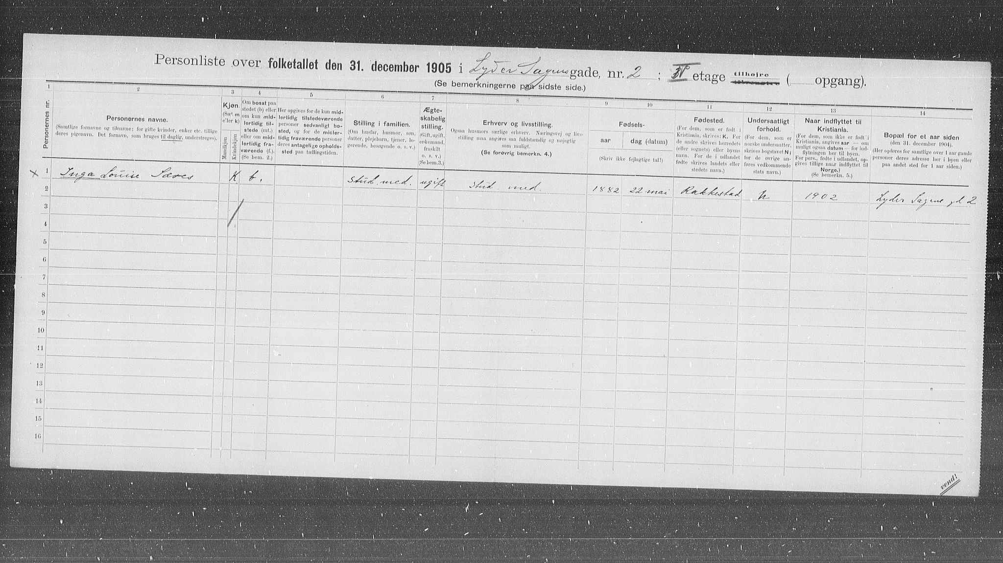 OBA, Municipal Census 1905 for Kristiania, 1905, p. 30730