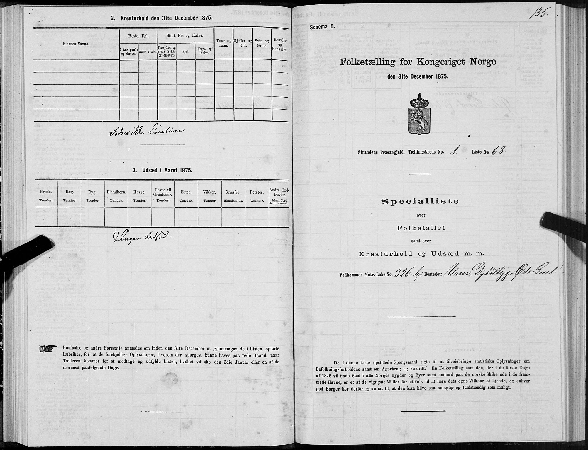 SAT, 1875 census for 1525P Stranda, 1875, p. 1135