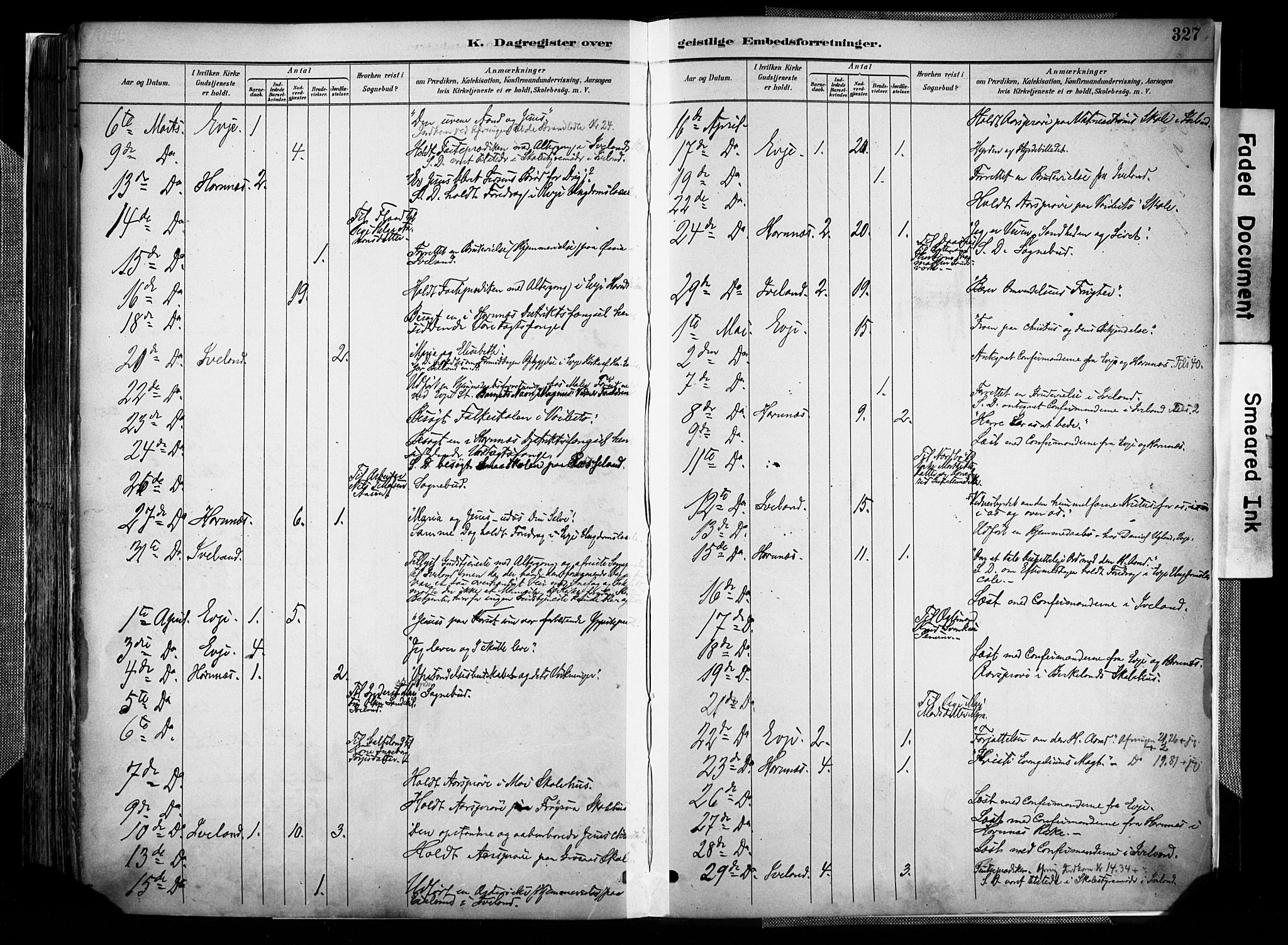 Evje sokneprestkontor, AV/SAK-1111-0008/F/Fa/Faa/L0007: Parish register (official) no. A 7, 1884-1909, p. 327