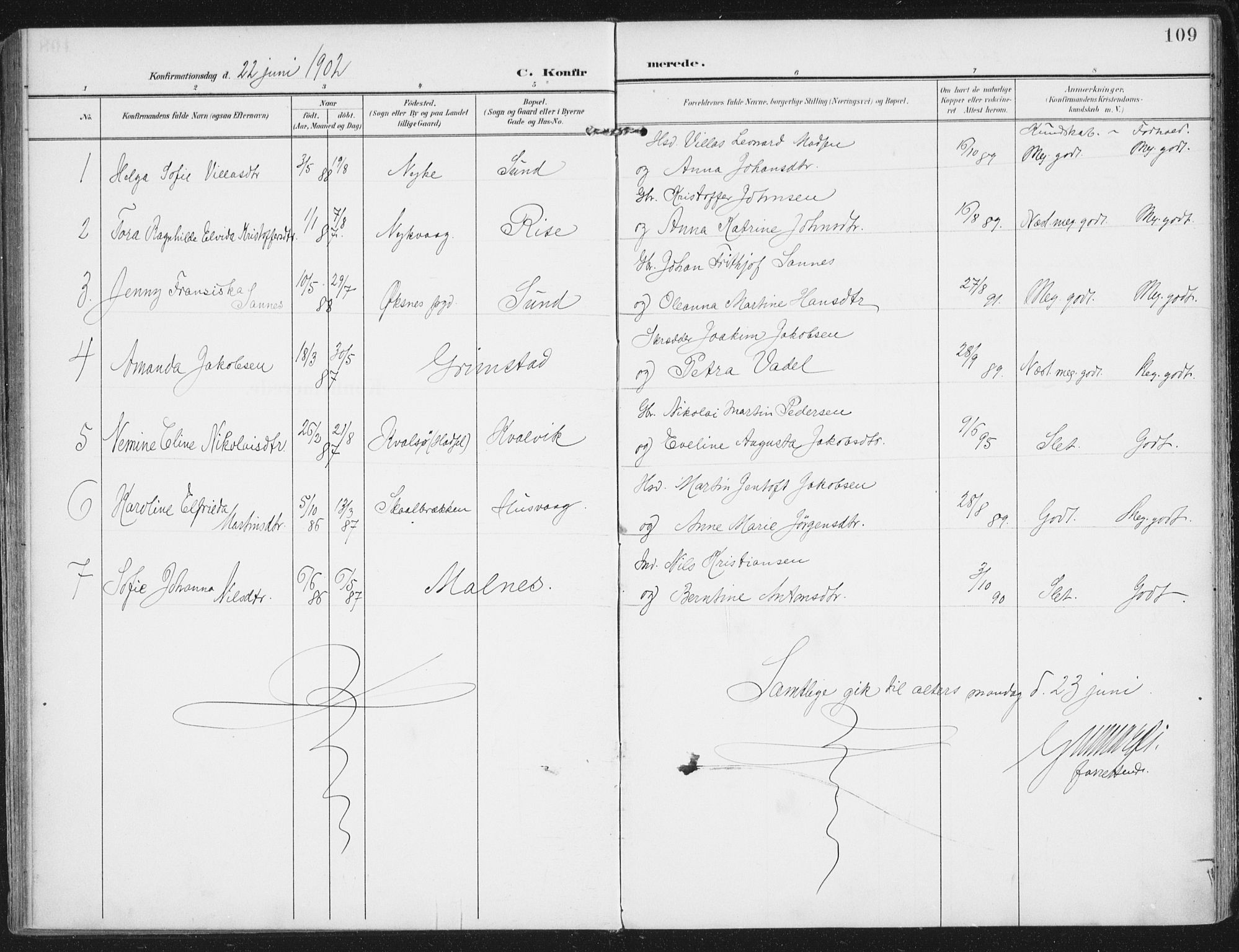 Ministerialprotokoller, klokkerbøker og fødselsregistre - Nordland, SAT/A-1459/892/L1321: Parish register (official) no. 892A02, 1902-1918, p. 109