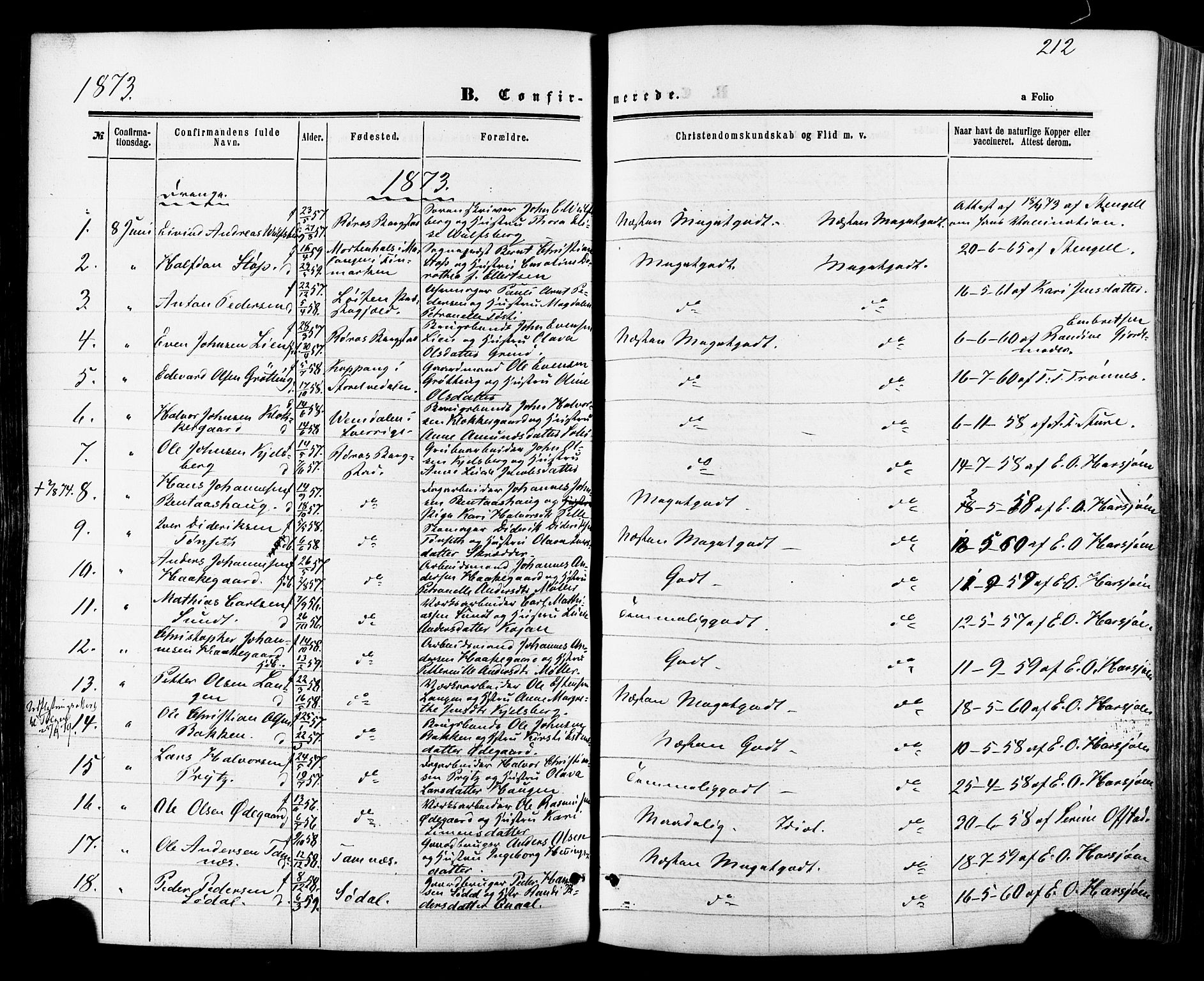 Ministerialprotokoller, klokkerbøker og fødselsregistre - Sør-Trøndelag, SAT/A-1456/681/L0932: Parish register (official) no. 681A10, 1860-1878, p. 212