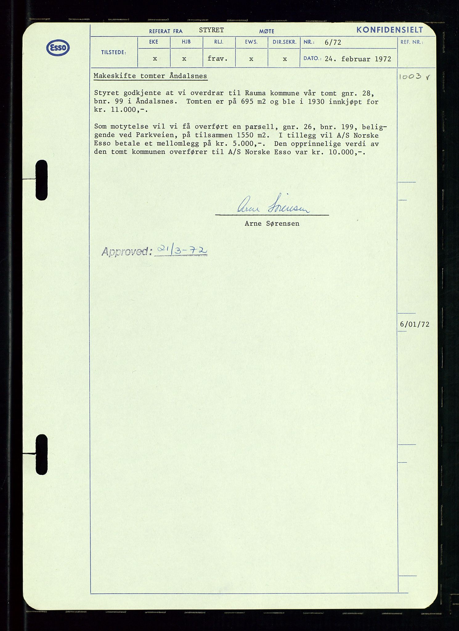 Pa 0982 - Esso Norge A/S, AV/SAST-A-100448/A/Aa/L0003/0002: Den administrerende direksjon Board minutes (styrereferater) og Bedriftforsamlingsprotokoll / Den administrerende direksjon Board minutes (styrereferater), 1970-1974, p. 115