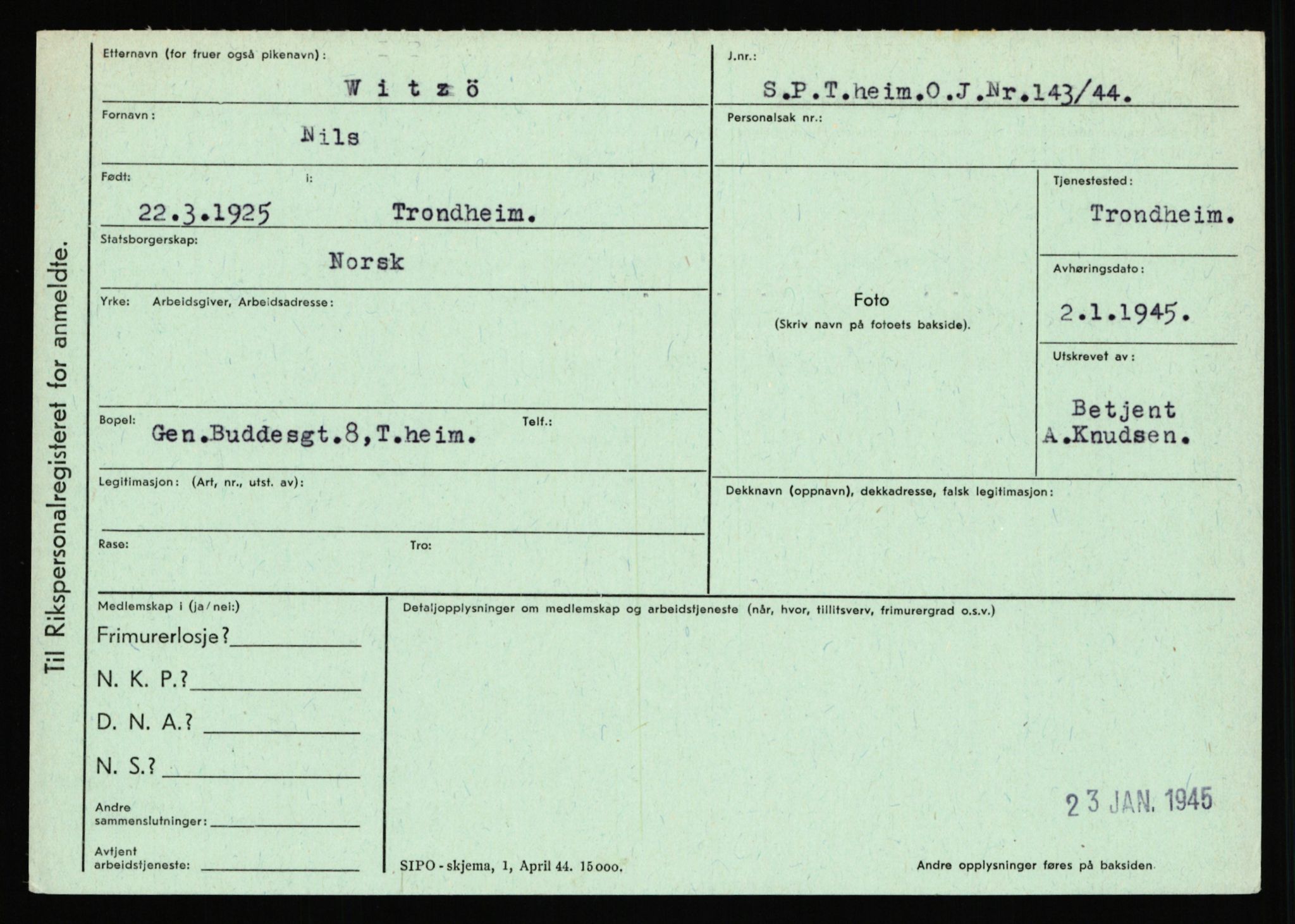 Statspolitiet - Hovedkontoret / Osloavdelingen, AV/RA-S-1329/C/Ca/L0016: Uberg - Øystese, 1943-1945, p. 2958