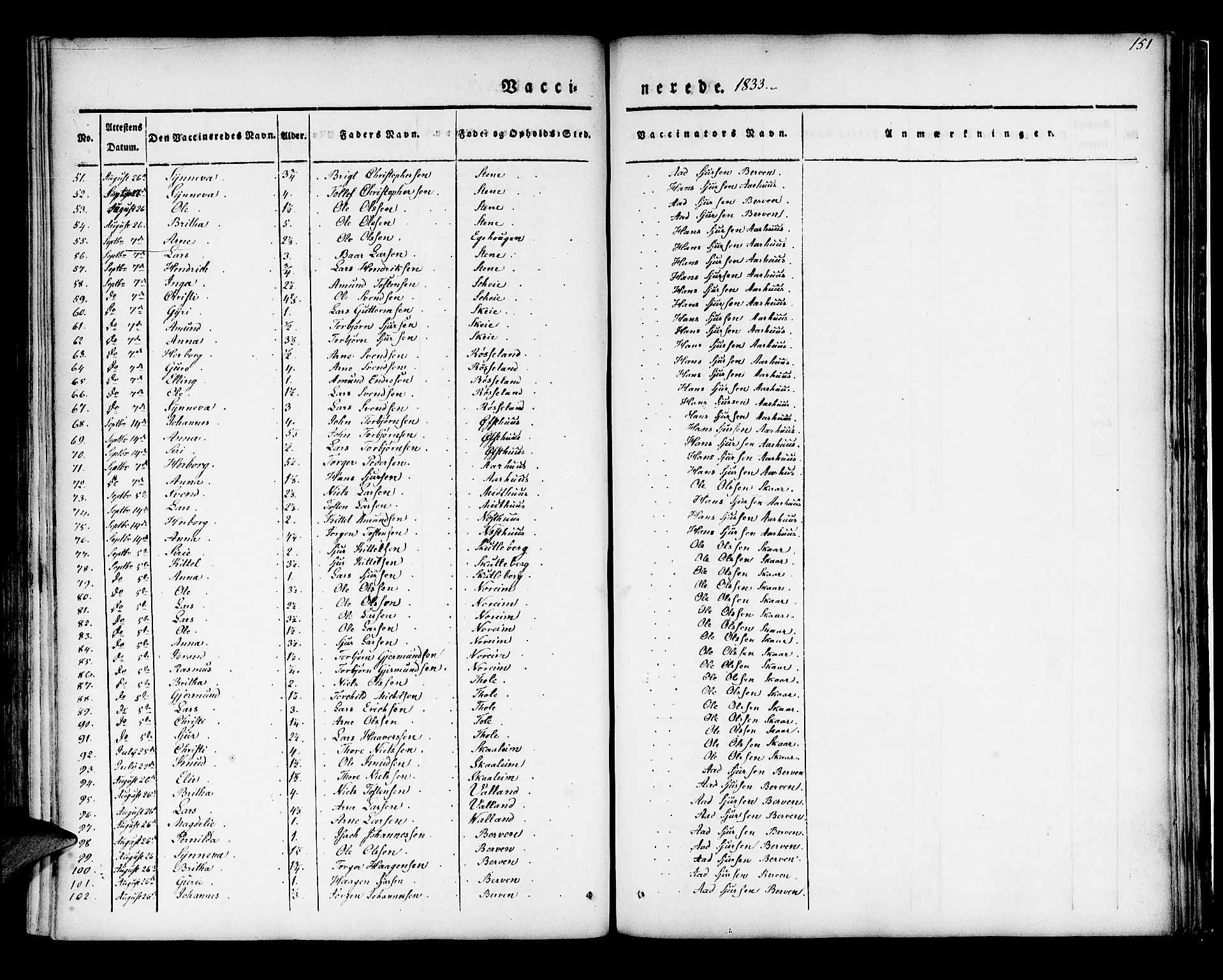 Kvam sokneprestembete, SAB/A-76201/H/Haa: Parish register (official) no. A 7, 1832-1843, p. 151