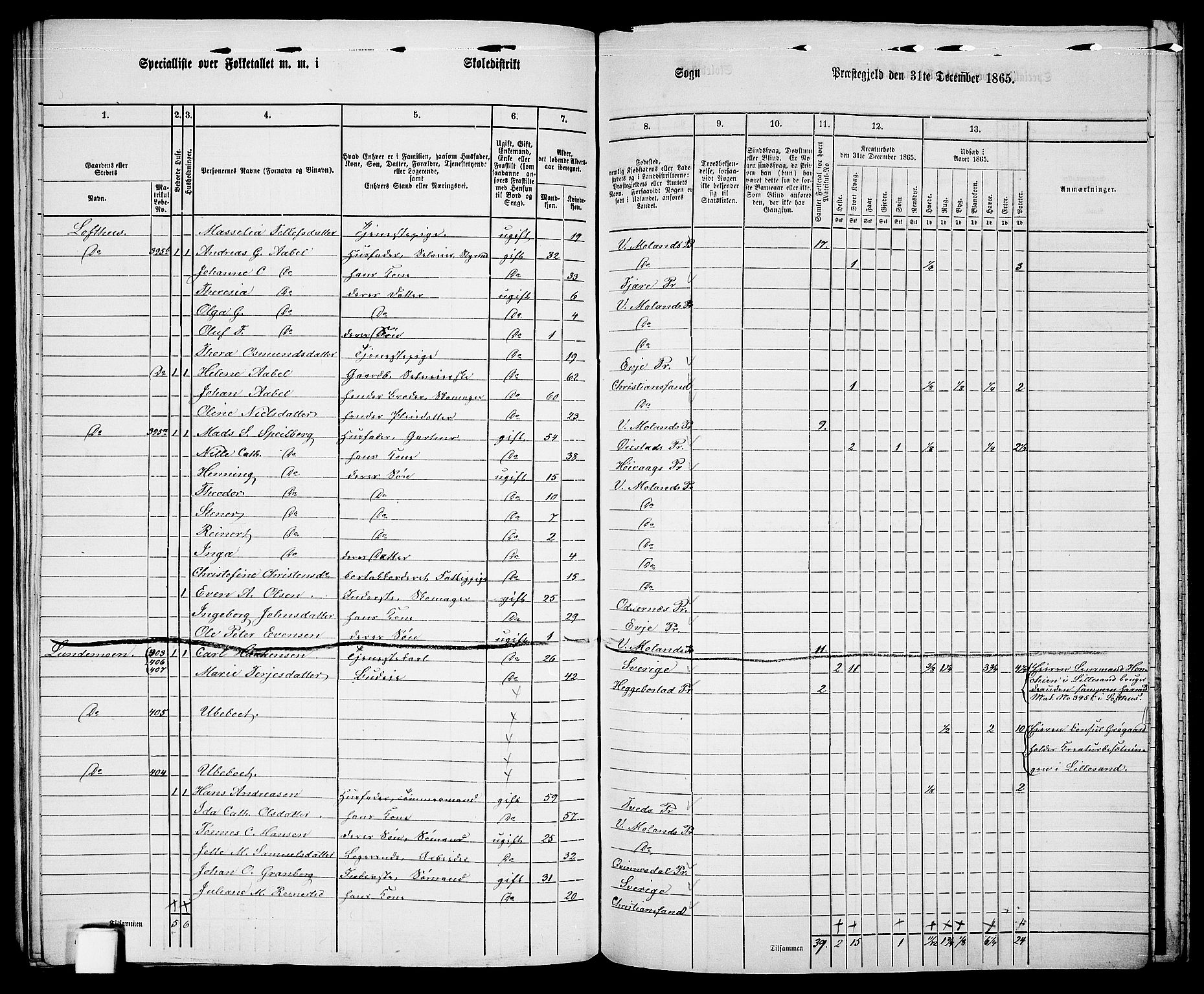 RA, 1865 census for Vestre Moland/Vestre Moland, 1865, p. 76