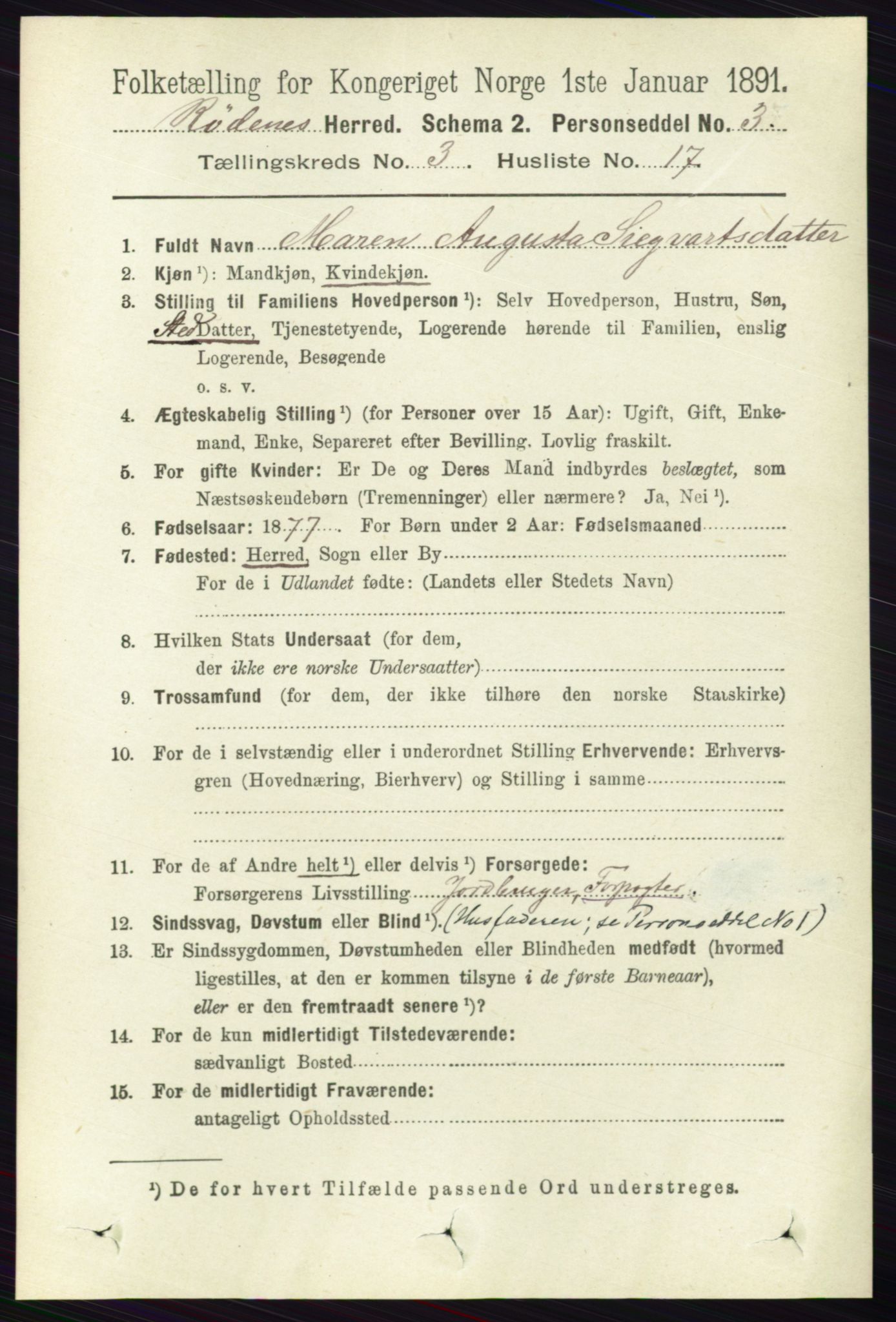 RA, 1891 census for 0120 Rødenes, 1891, p. 1270