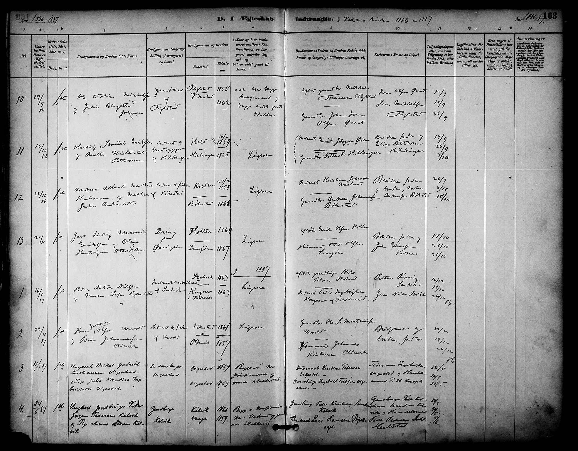 Ministerialprotokoller, klokkerbøker og fødselsregistre - Nordland, AV/SAT-A-1459/810/L0150: Parish register (official) no. 810A10 /1, 1884-1895, p. 163
