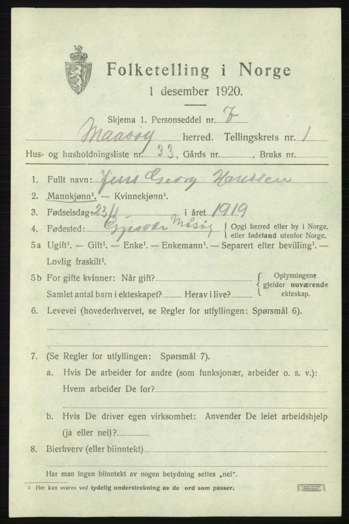 SATØ, 1920 census for Måsøy, 1920, p. 1192