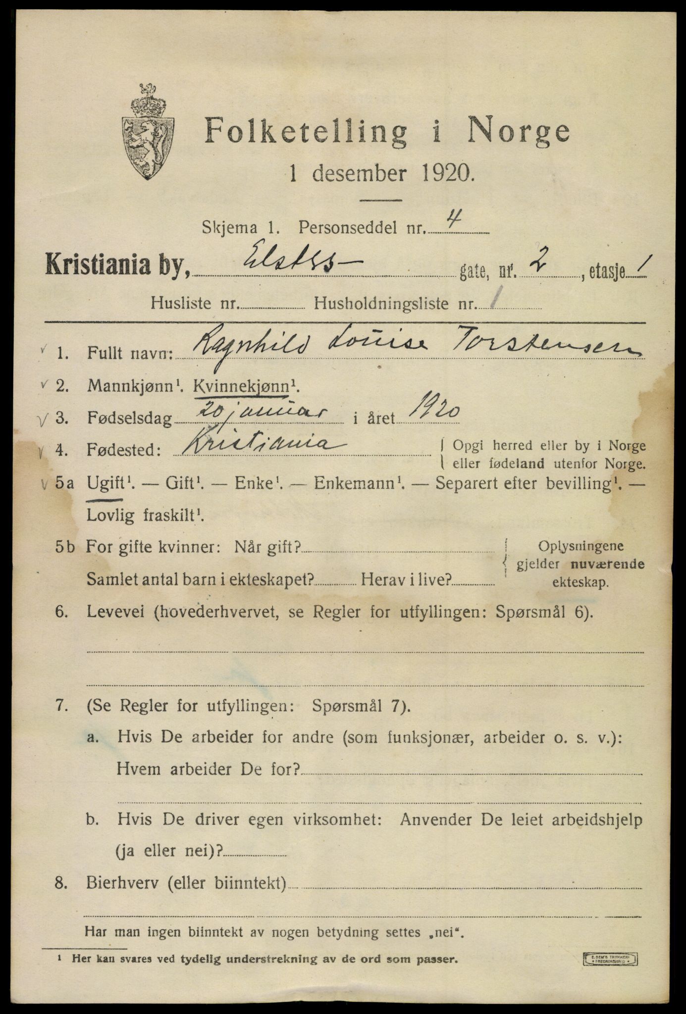 SAO, 1920 census for Kristiania, 1920, p. 215045