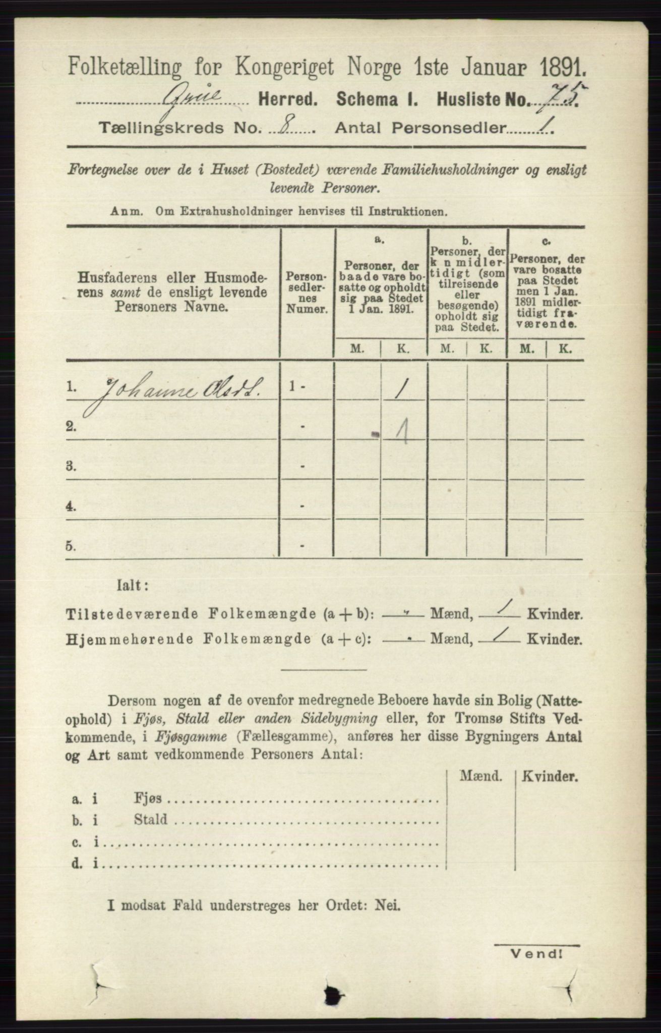 RA, 1891 census for 0423 Grue, 1891, p. 4308