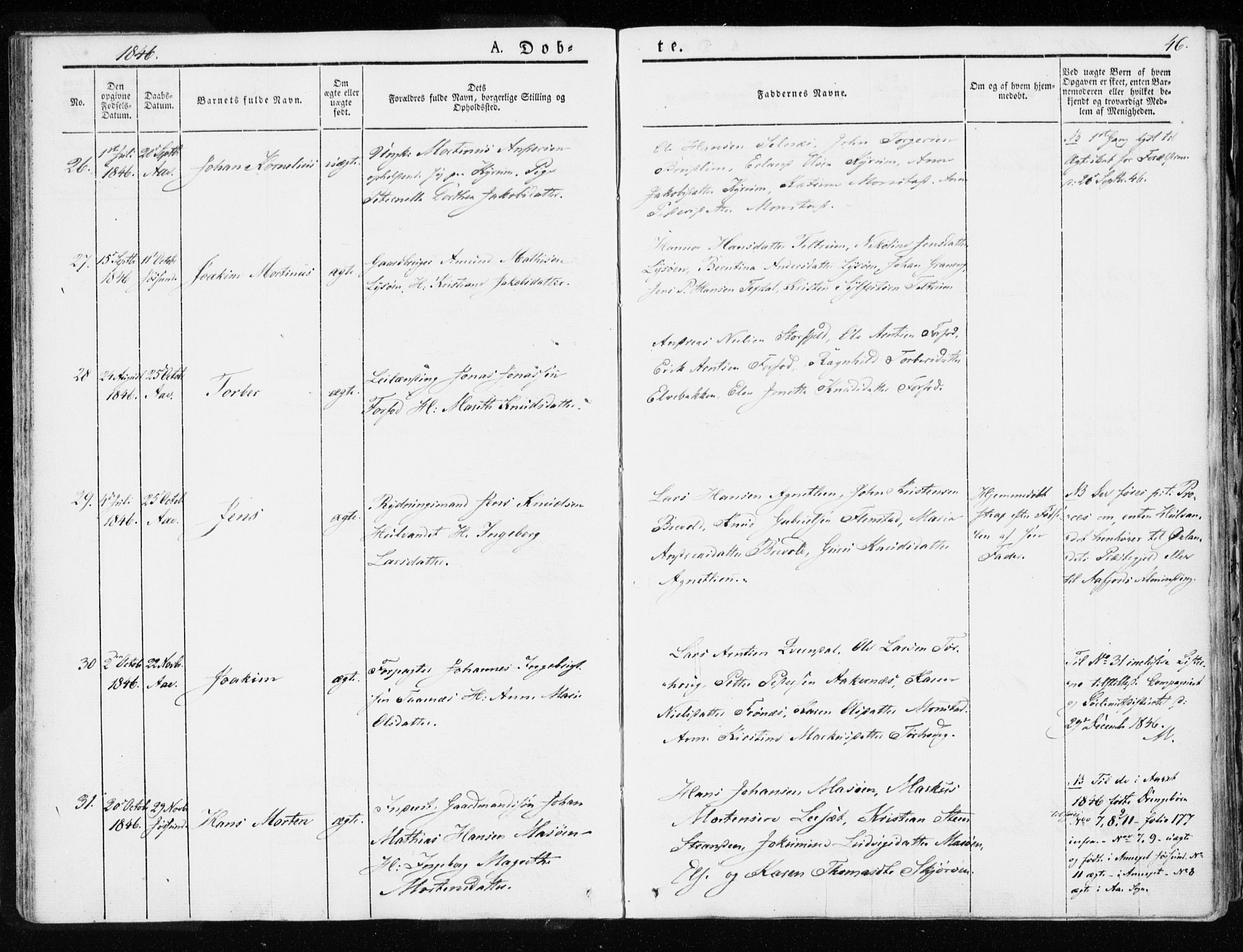Ministerialprotokoller, klokkerbøker og fødselsregistre - Sør-Trøndelag, SAT/A-1456/655/L0676: Parish register (official) no. 655A05, 1830-1847, p. 46