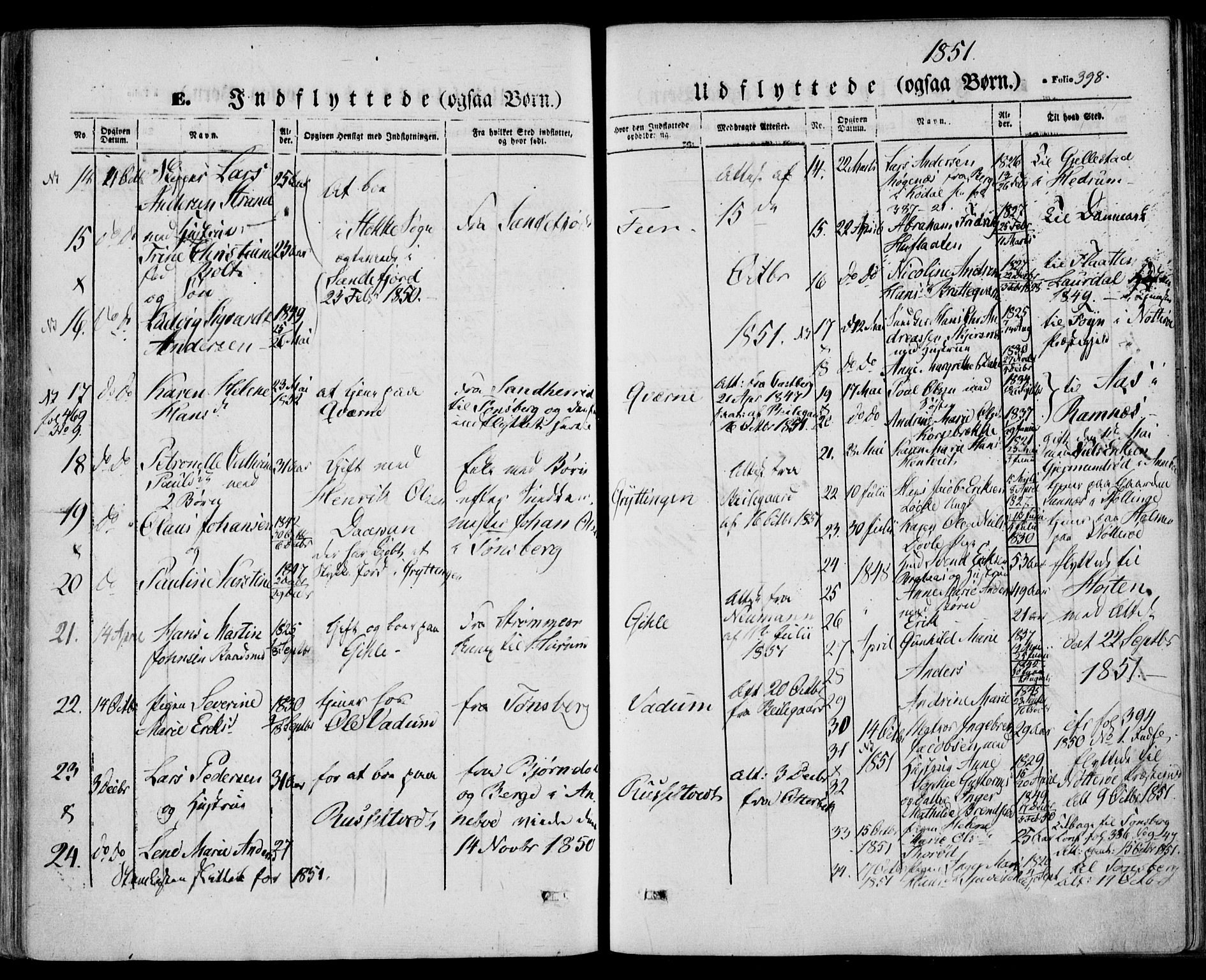 Stokke kirkebøker, AV/SAKO-A-320/F/Fa/L0007: Parish register (official) no. I 7, 1844-1857, p. 398