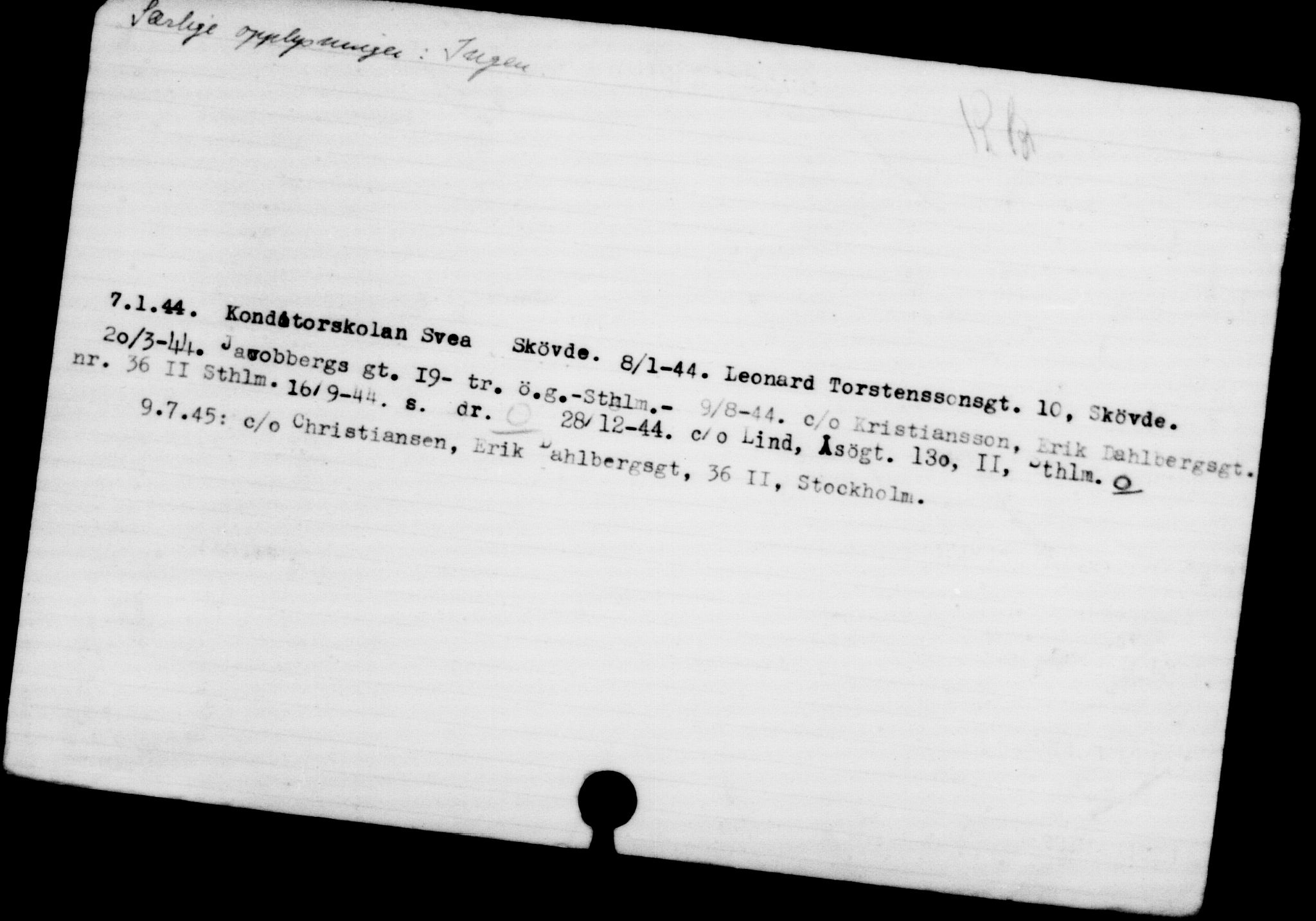 Utenriksstasjonene, Legasjonen i Stockholm, Flyktningkontoret, AV/RA-S-6753/V/Va/L0001: Kjesäterkartoteket, flyktninger med registreringsnr. 1-1000, 1940-1945, p. 1303
