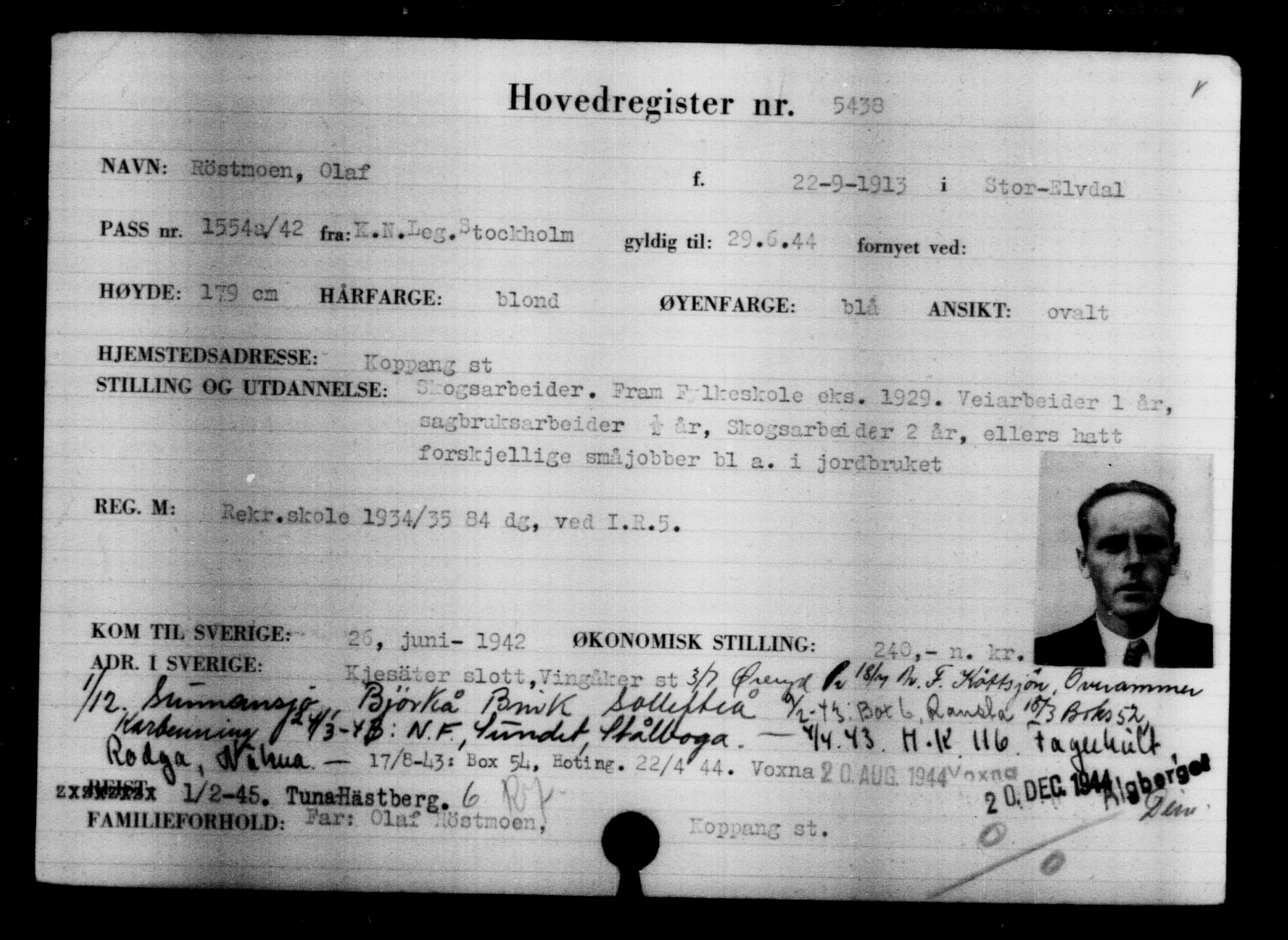 Den Kgl. Norske Legasjons Flyktningskontor, AV/RA-S-6753/V/Va/L0004: Kjesäterkartoteket.  Flyktningenr. 3496-6610, 1940-1945, p. 2240