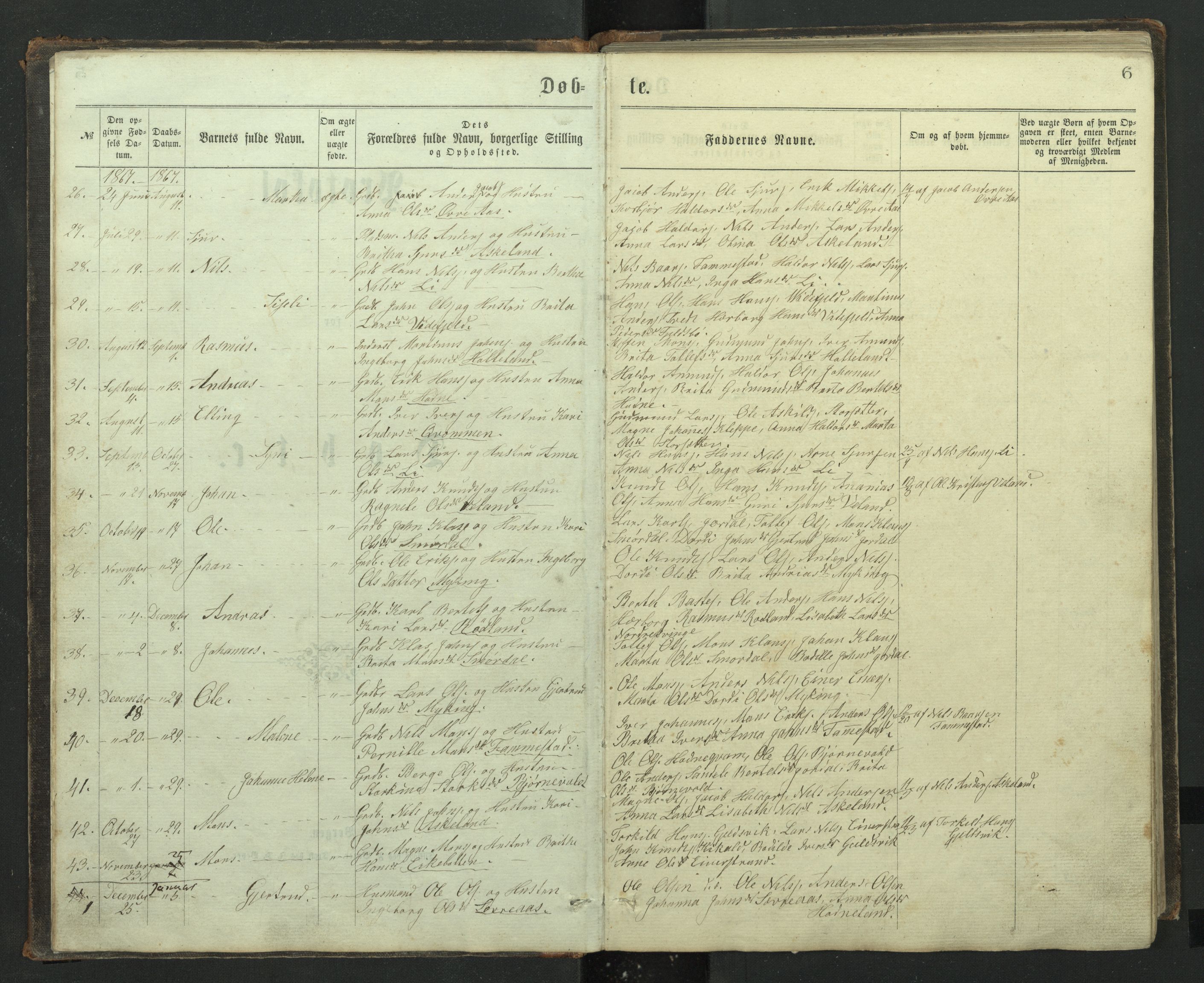 Lindås Sokneprestembete, SAB/A-76701/H/Hab: Parish register (copy) no. E 2, 1867-1892, p. 5b-6a
