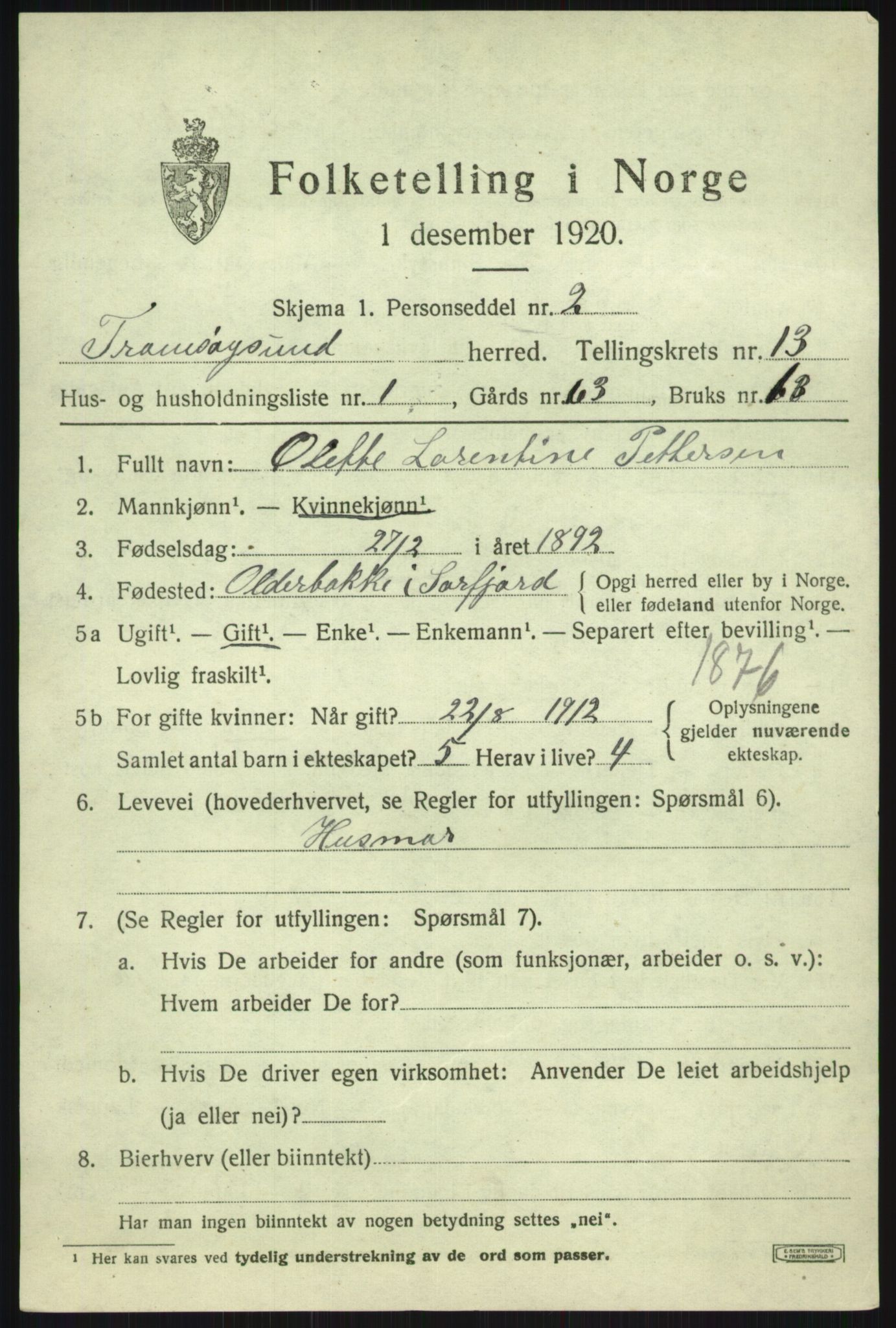 SATØ, 1920 census for Tromsøysund, 1920, p. 7964