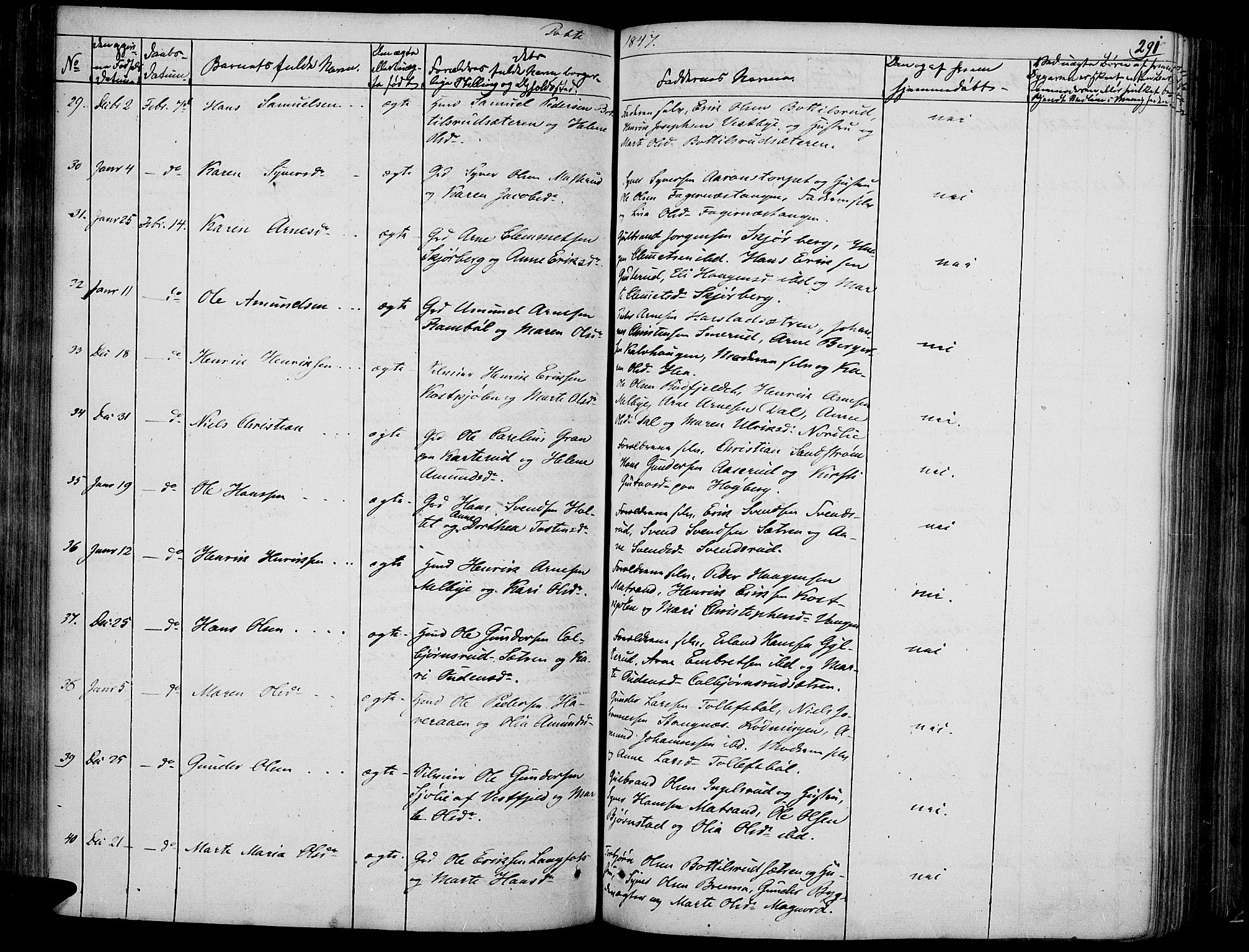 Vinger prestekontor, AV/SAH-PREST-024/H/Ha/Haa/L0008: Parish register (official) no. 8, 1839-1847, p. 291