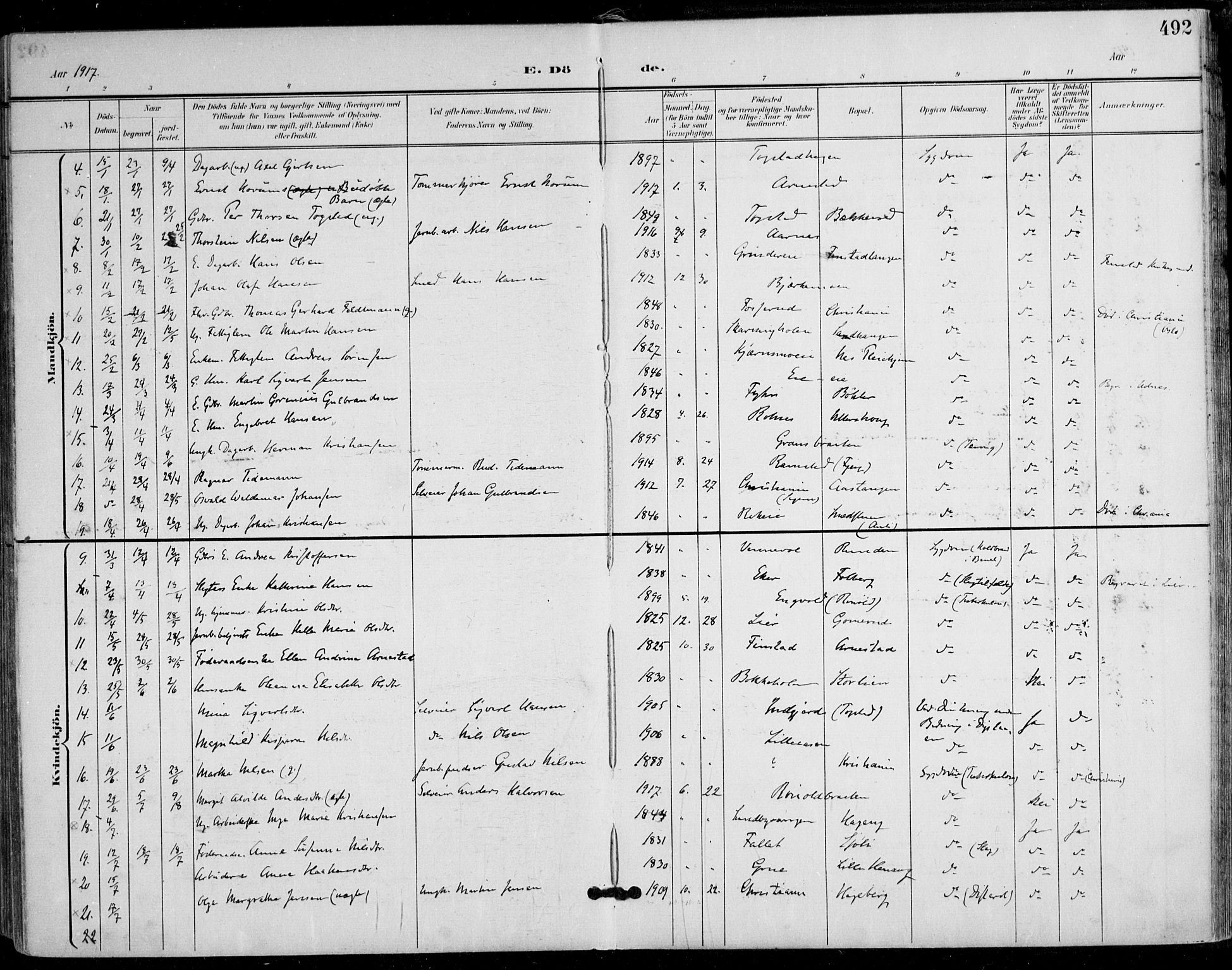 Nes prestekontor Kirkebøker, AV/SAO-A-10410/F/Fa/L0011: Parish register (official) no. I 11, 1899-1918, p. 492