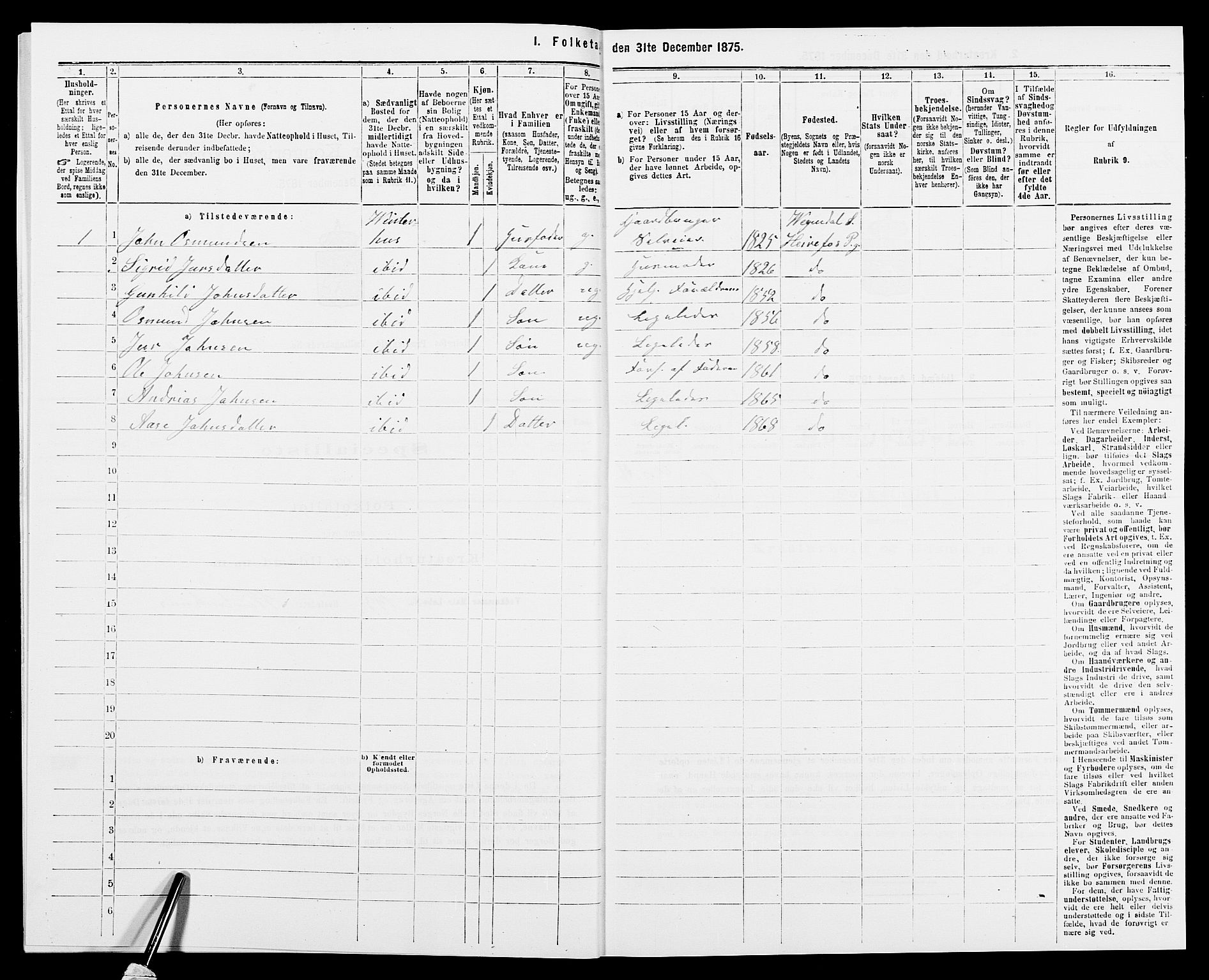 SAK, 1875 census for 0933P Herefoss, 1875, p. 223