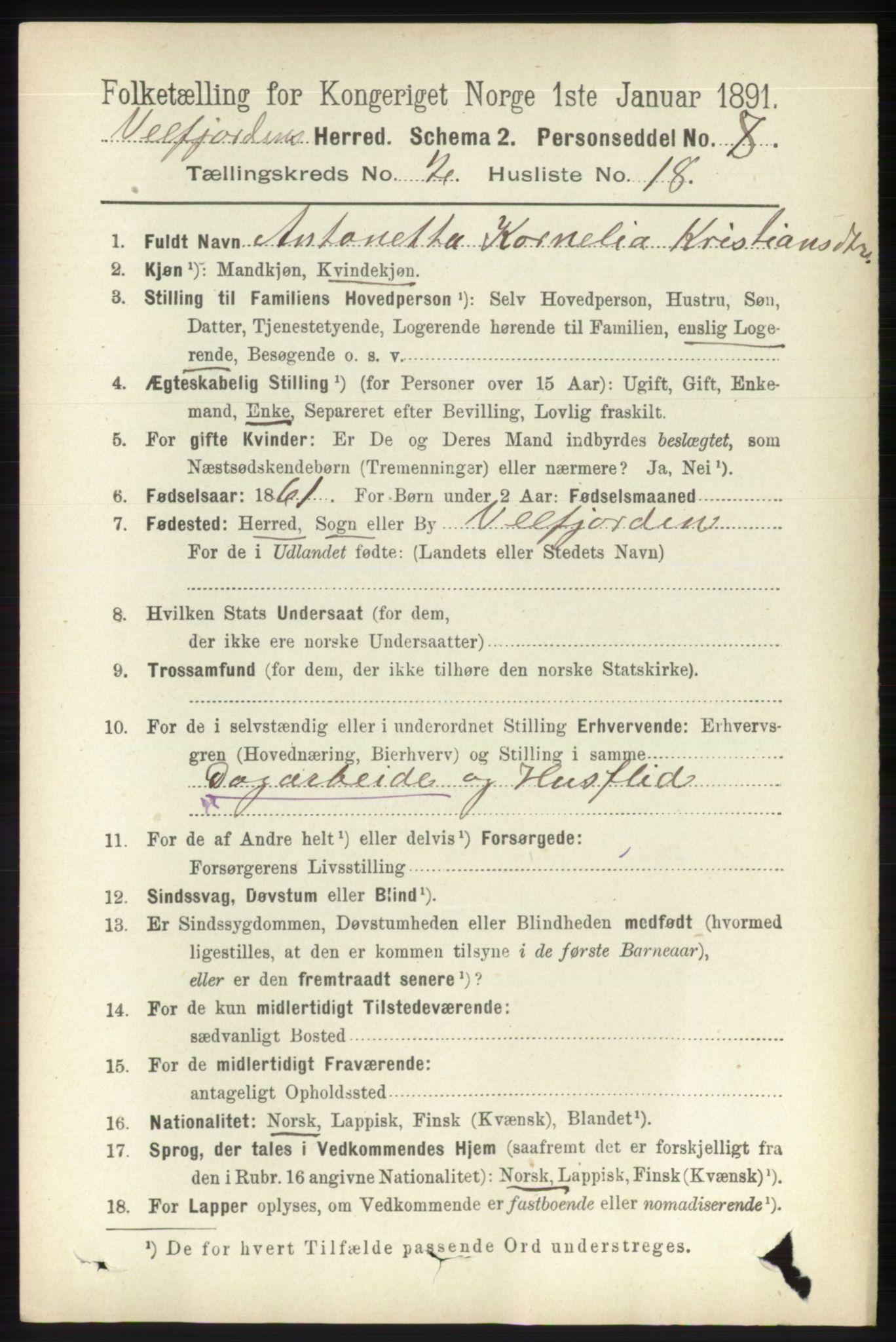 RA, 1891 census for 1813 Velfjord, 1891, p. 669