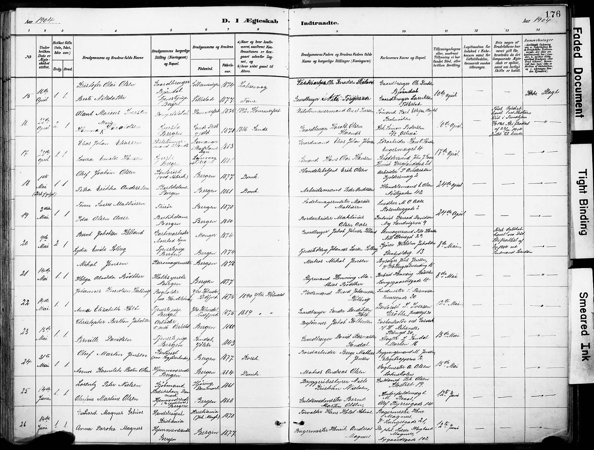 Domkirken sokneprestembete, AV/SAB-A-74801/H/Haa/L0037: Parish register (official) no. D 4, 1880-1907, p. 176