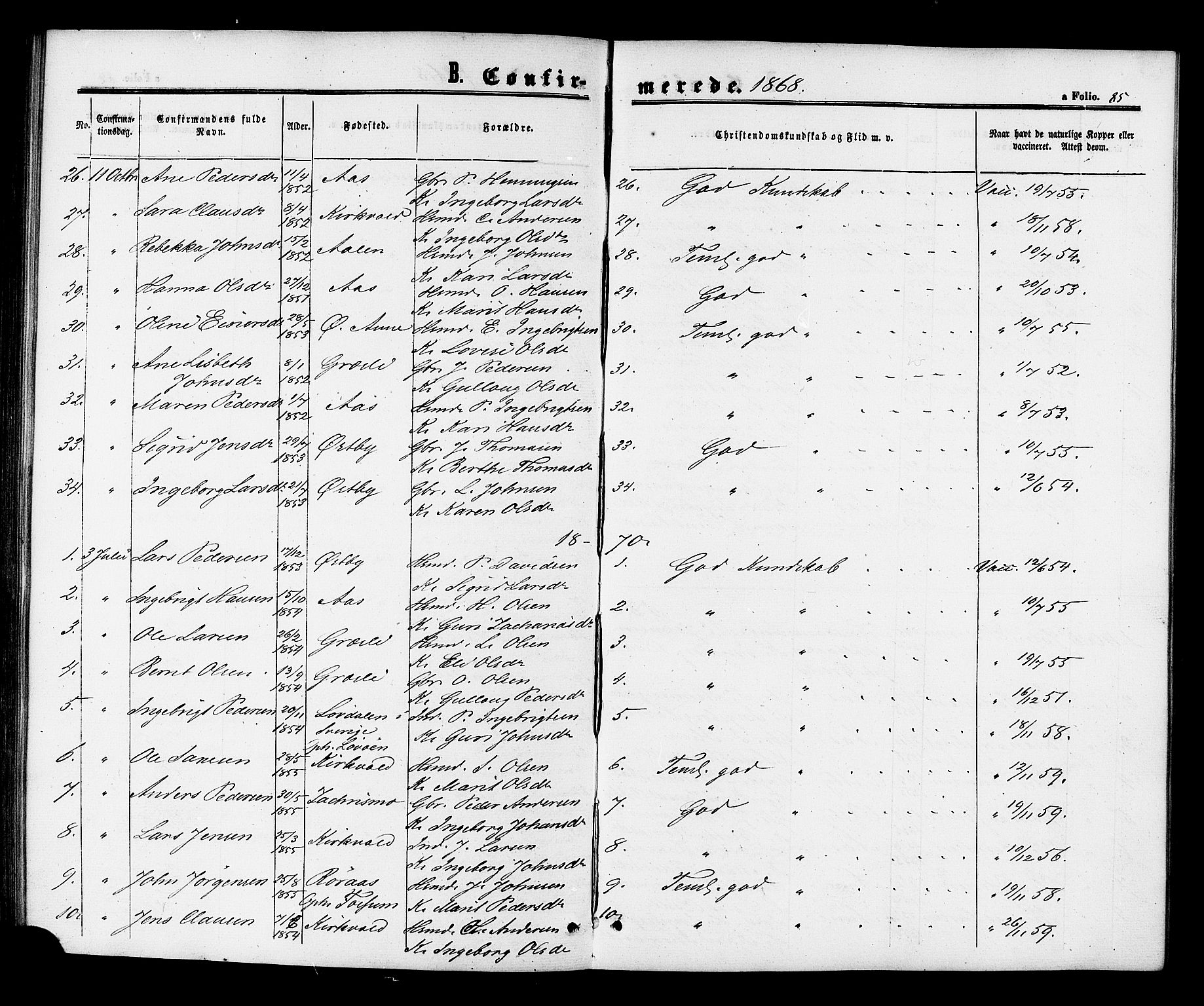 Ministerialprotokoller, klokkerbøker og fødselsregistre - Sør-Trøndelag, SAT/A-1456/698/L1163: Parish register (official) no. 698A01, 1862-1887, p. 85