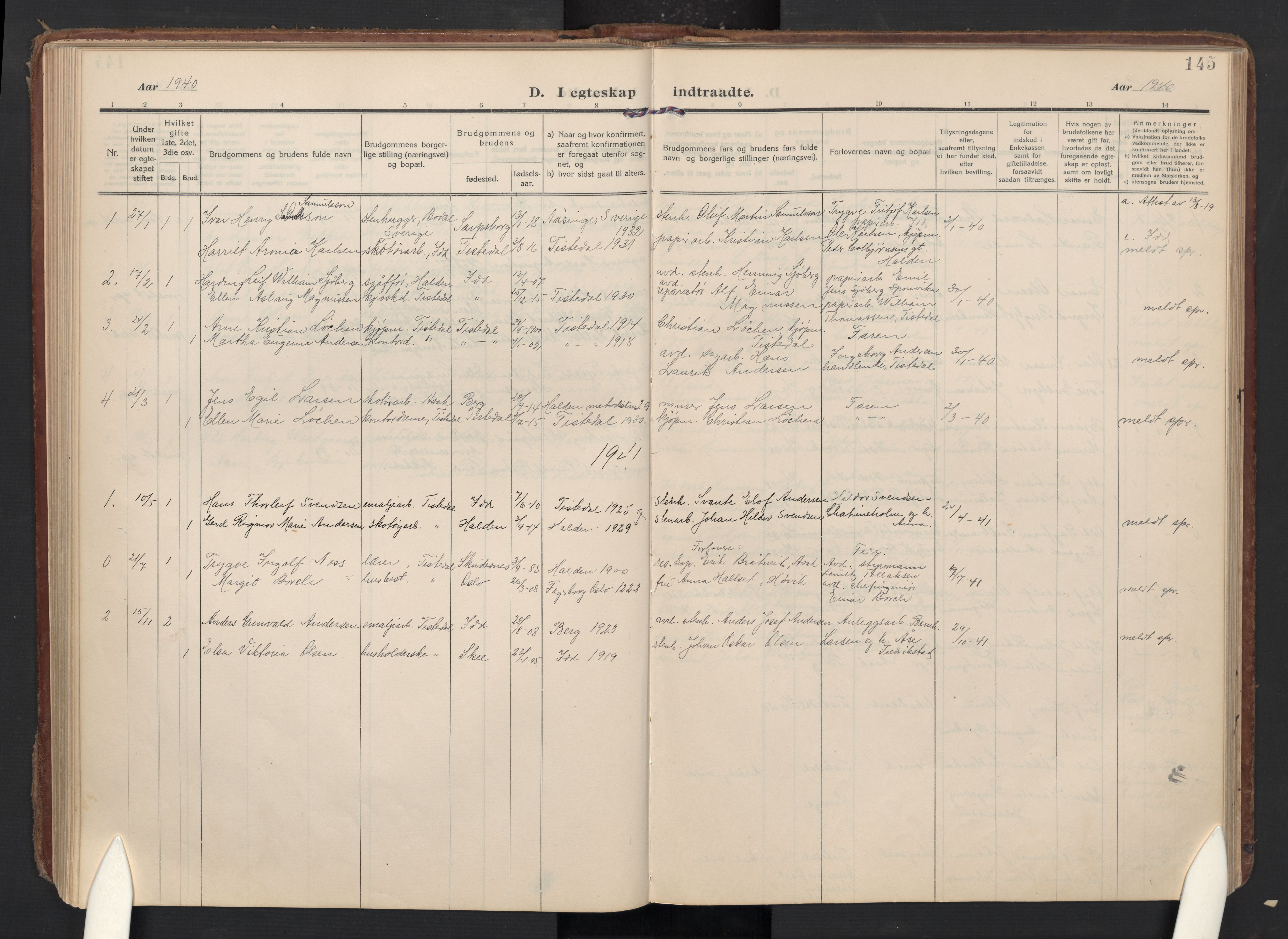 Halden prestekontor Kirkebøker, AV/SAO-A-10909/F/Fc/L0002: Parish register (official) no. III 2, 1909-1945, p. 145