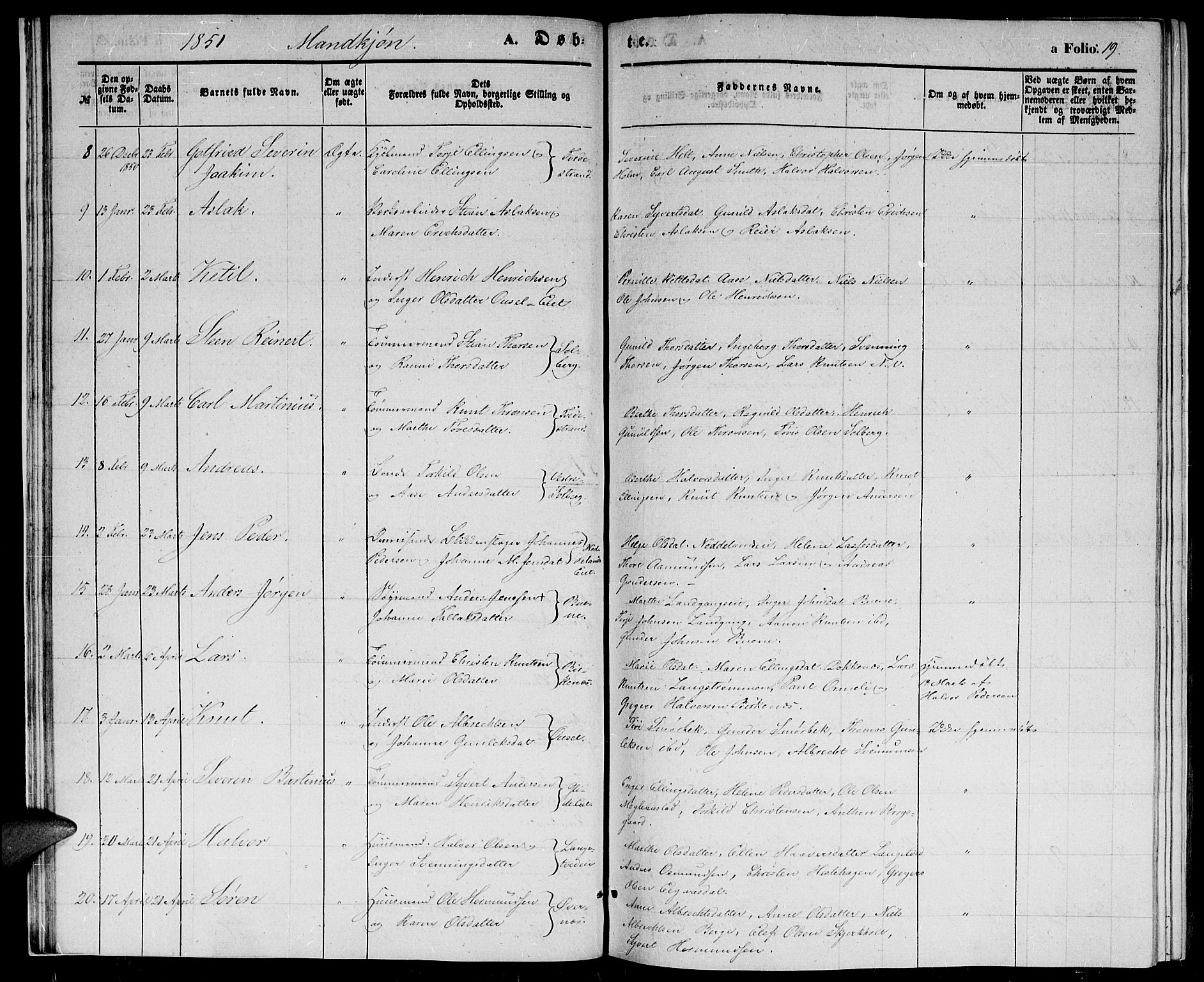 Holt sokneprestkontor, AV/SAK-1111-0021/F/Fb/L0007: Parish register (copy) no. B 7, 1849-1858, p. 19