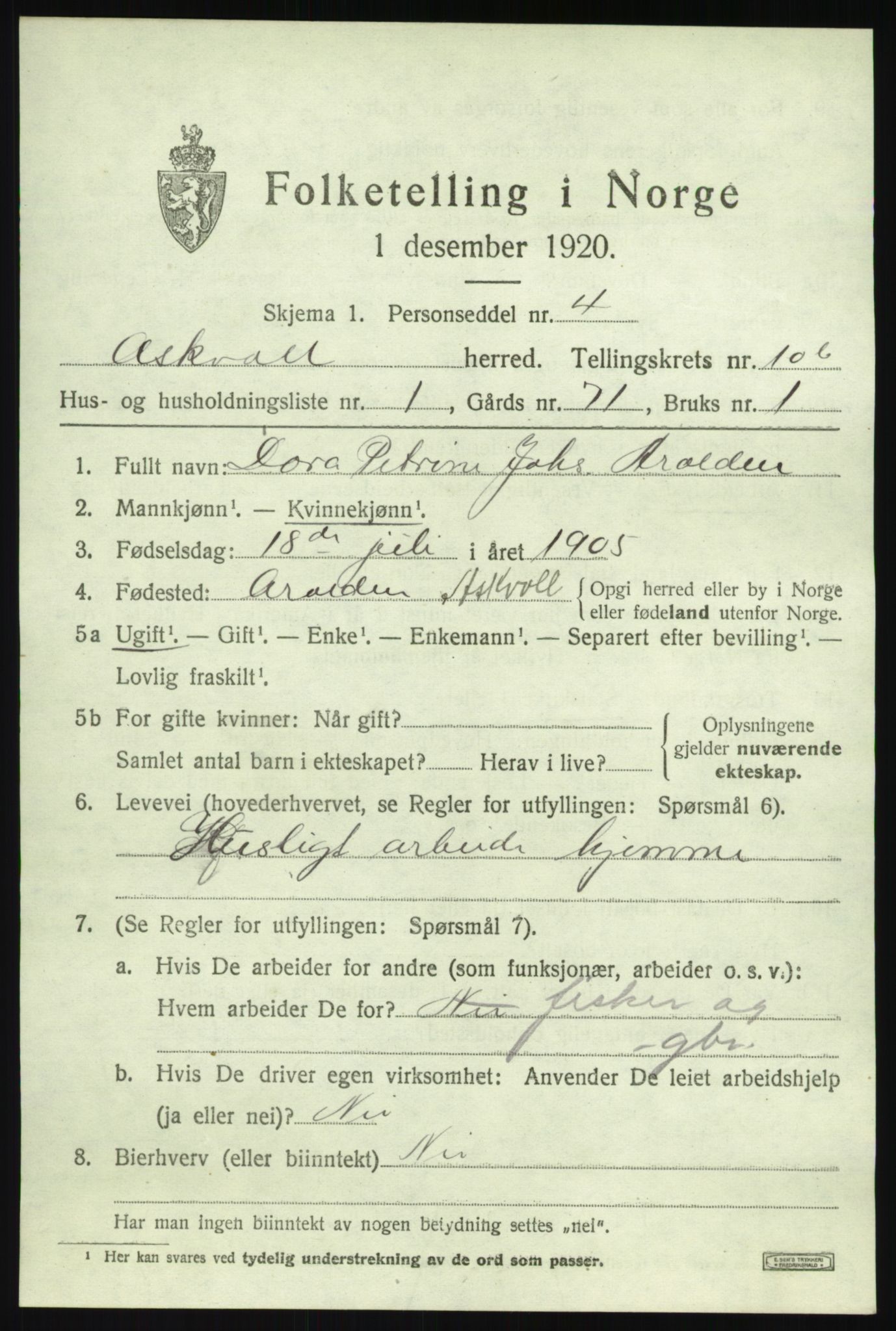 SAB, 1920 census for Askvoll, 1920, p. 4340