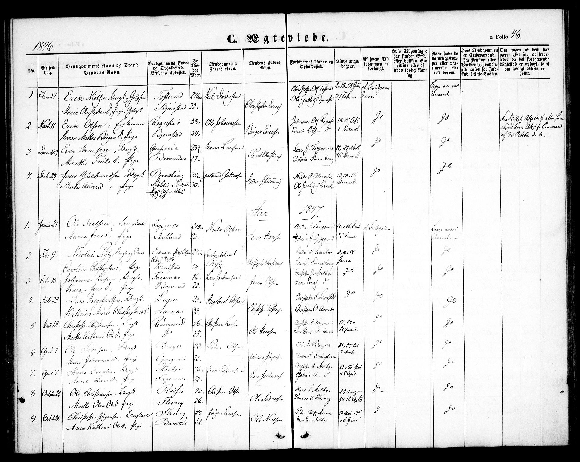 Hurdal prestekontor Kirkebøker, SAO/A-10889/F/Fb/L0001: Parish register (official) no. II 1, 1846-1859, p. 46