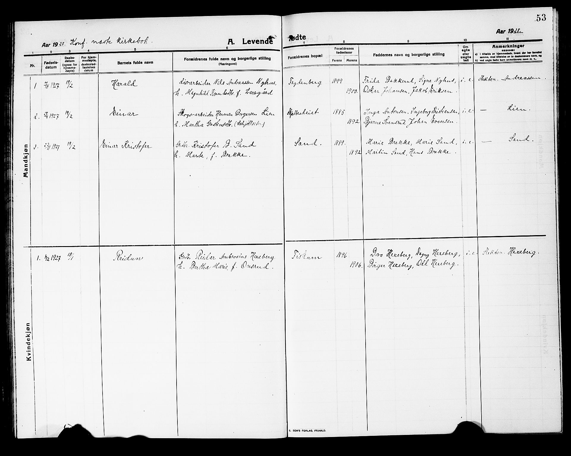 Fiskum kirkebøker, AV/SAKO-A-15/G/Ga/L0006: Parish register (copy) no. 6, 1913-1927, p. 53