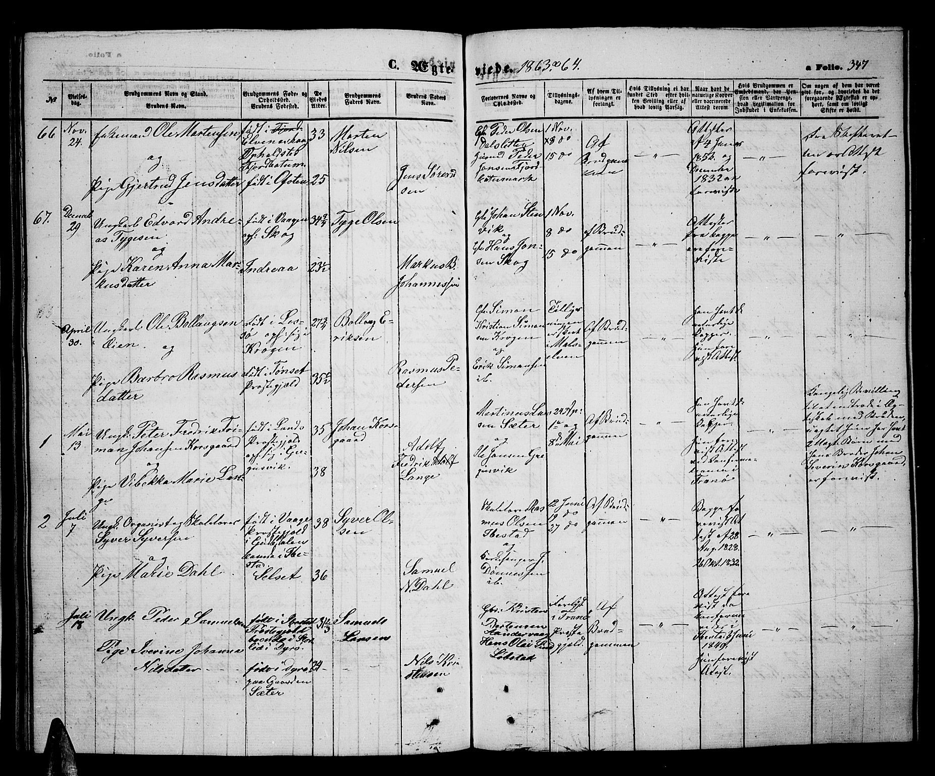 Ibestad sokneprestembete, SATØ/S-0077/H/Ha/Hab/L0005klokker: Parish register (copy) no. 5, 1860-1871, p. 347