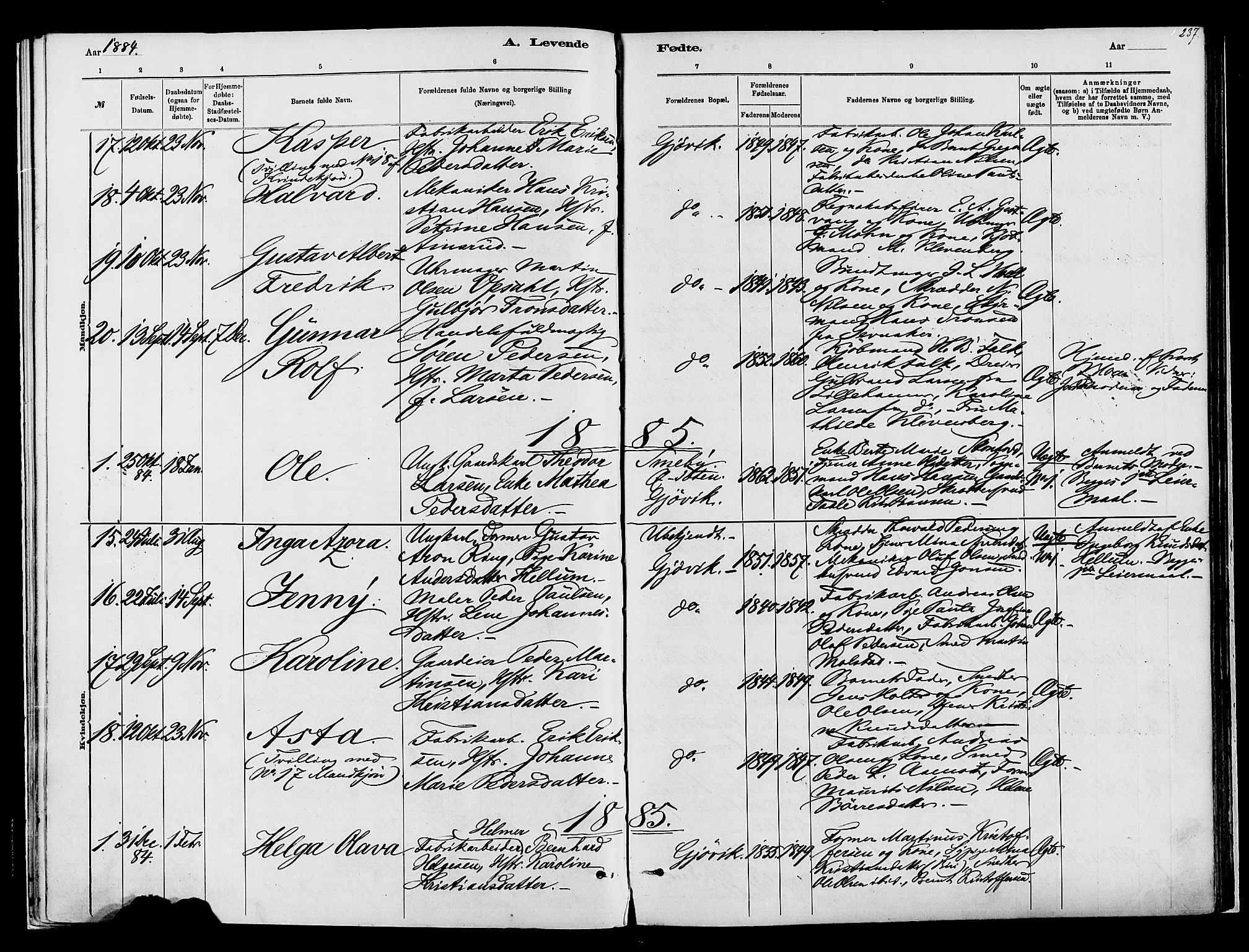 Vardal prestekontor, SAH/PREST-100/H/Ha/Haa/L0008: Parish register (official) no. 8, 1878-1890, p. 237