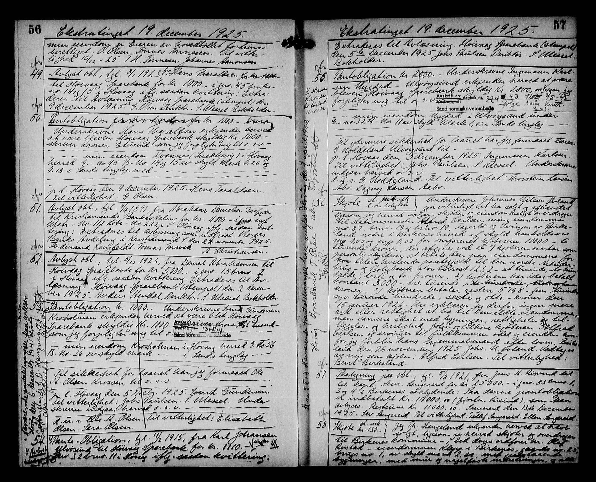 Vestre Nedenes/Sand sorenskriveri, AV/SAK-1221-0010/G/Gb/Gba/L0035: Mortgage book no. 61, 1925-1929, p. 56-57