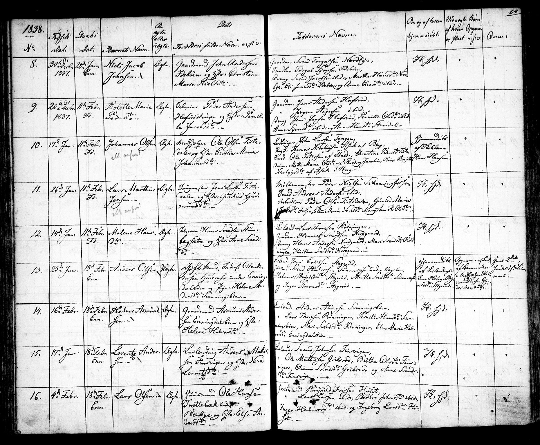Idd prestekontor Kirkebøker, AV/SAO-A-10911/F/Fc/L0003: Parish register (official) no. III 3, 1832-1847, p. 64