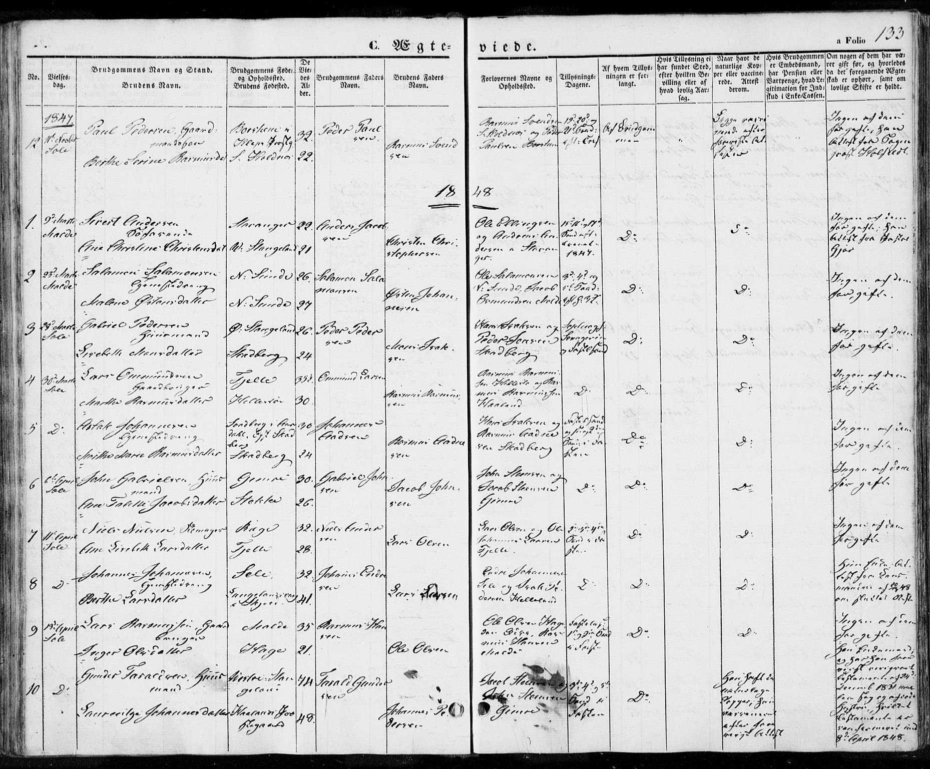 Håland sokneprestkontor, SAST/A-101802/001/30BA/L0006: Parish register (official) no. A 6, 1842-1853, p. 133