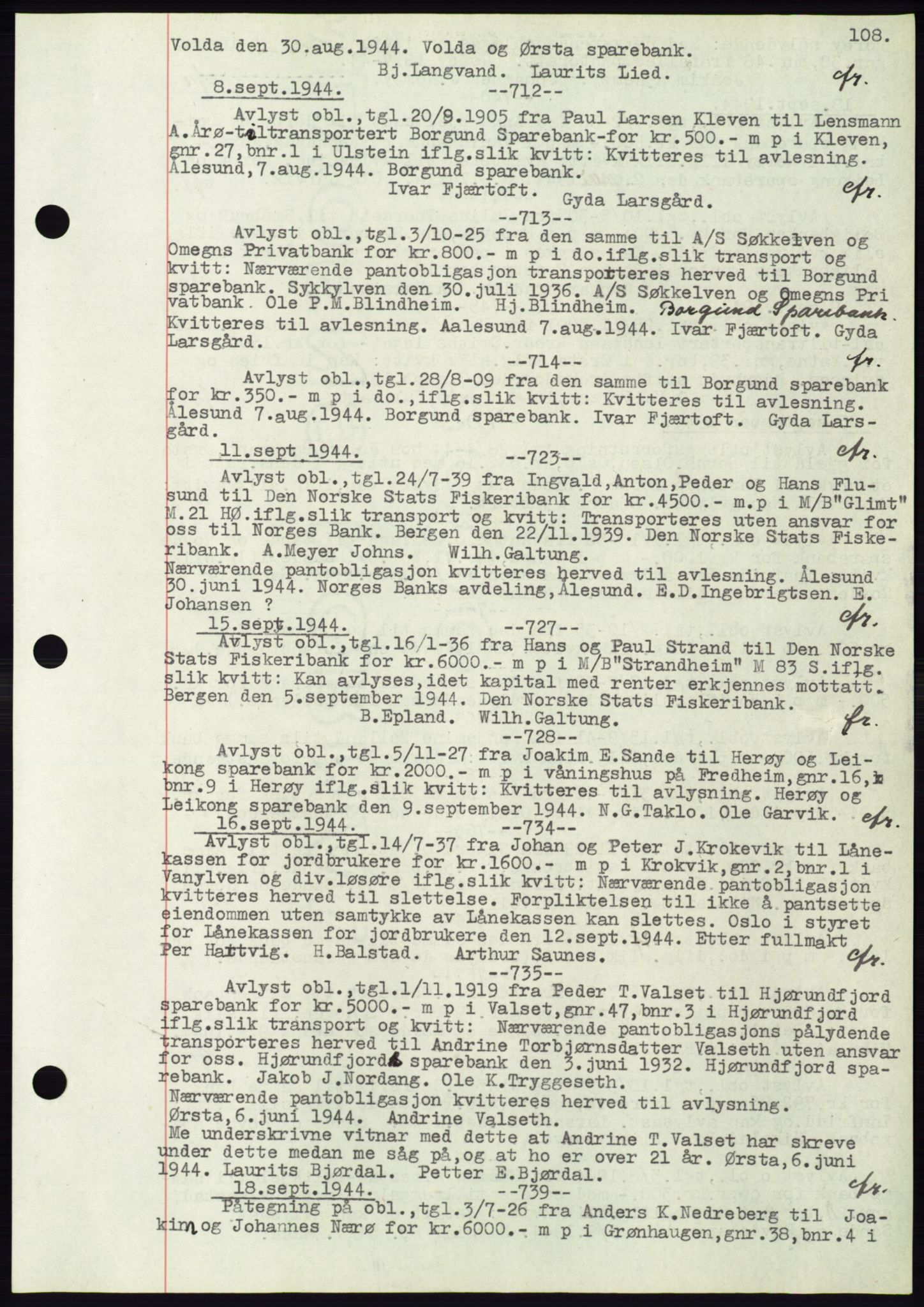 Søre Sunnmøre sorenskriveri, AV/SAT-A-4122/1/2/2C/L0072: Mortgage book no. 66, 1941-1955, Diary no: : 712/1944