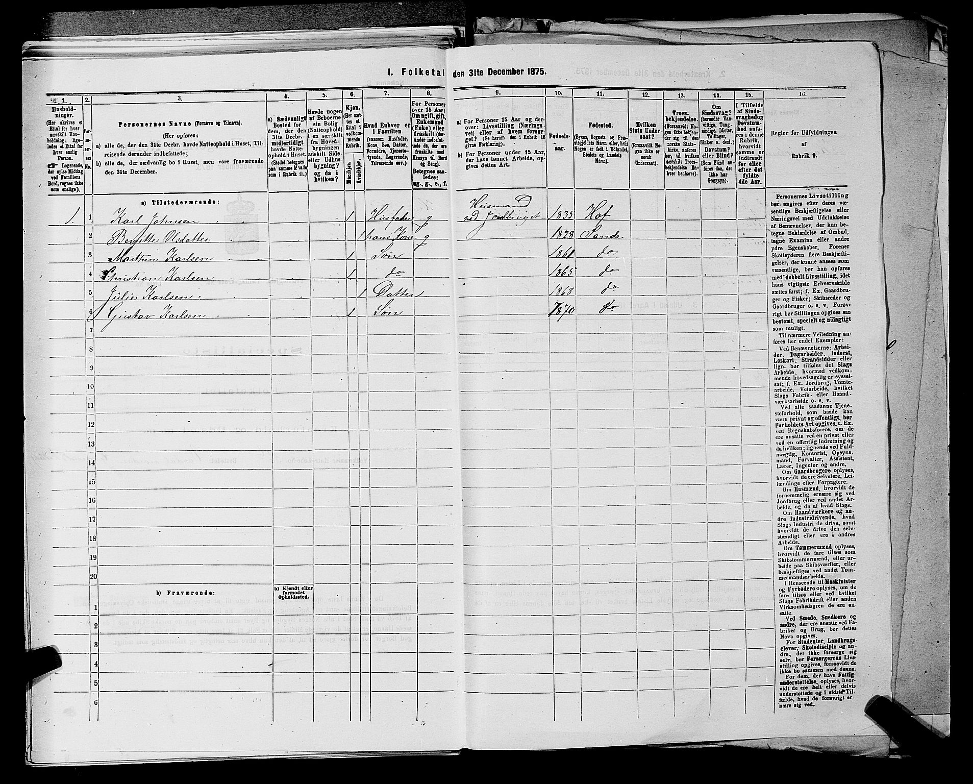 SAKO, 1875 census for 0713P Sande, 1875, p. 274